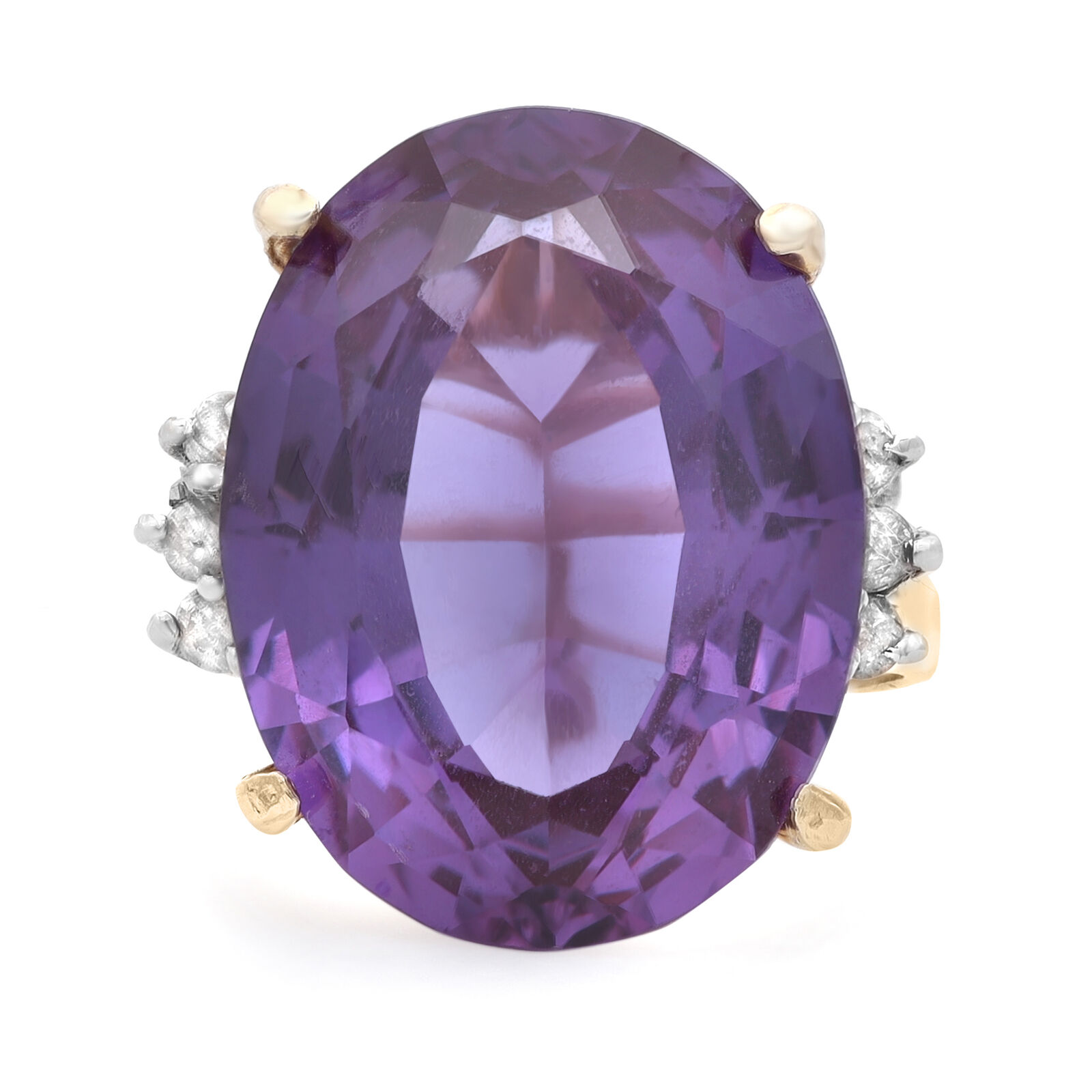 True Purple Tourmaline  Diamond Cocktail Ring 14K Yellow Gold Size 5.5