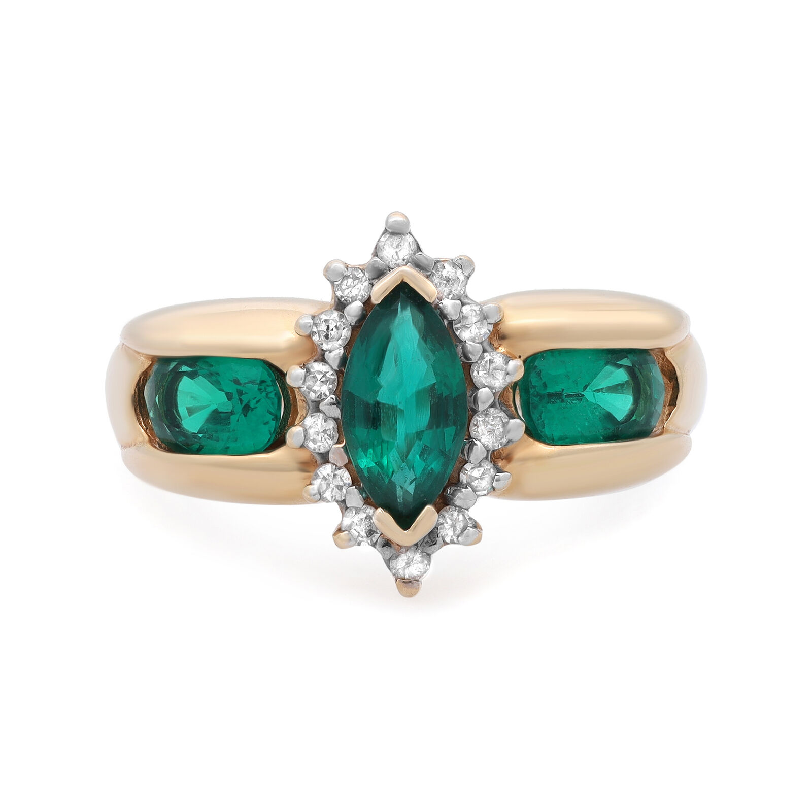 True Synthetic Green Emerald Diamond Ladies Ring