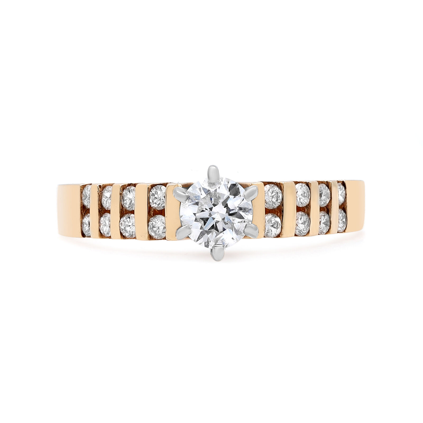 True 0.56Cttw Round Cut Diamond Engagement Ring 14K Yellow Gold Size 6