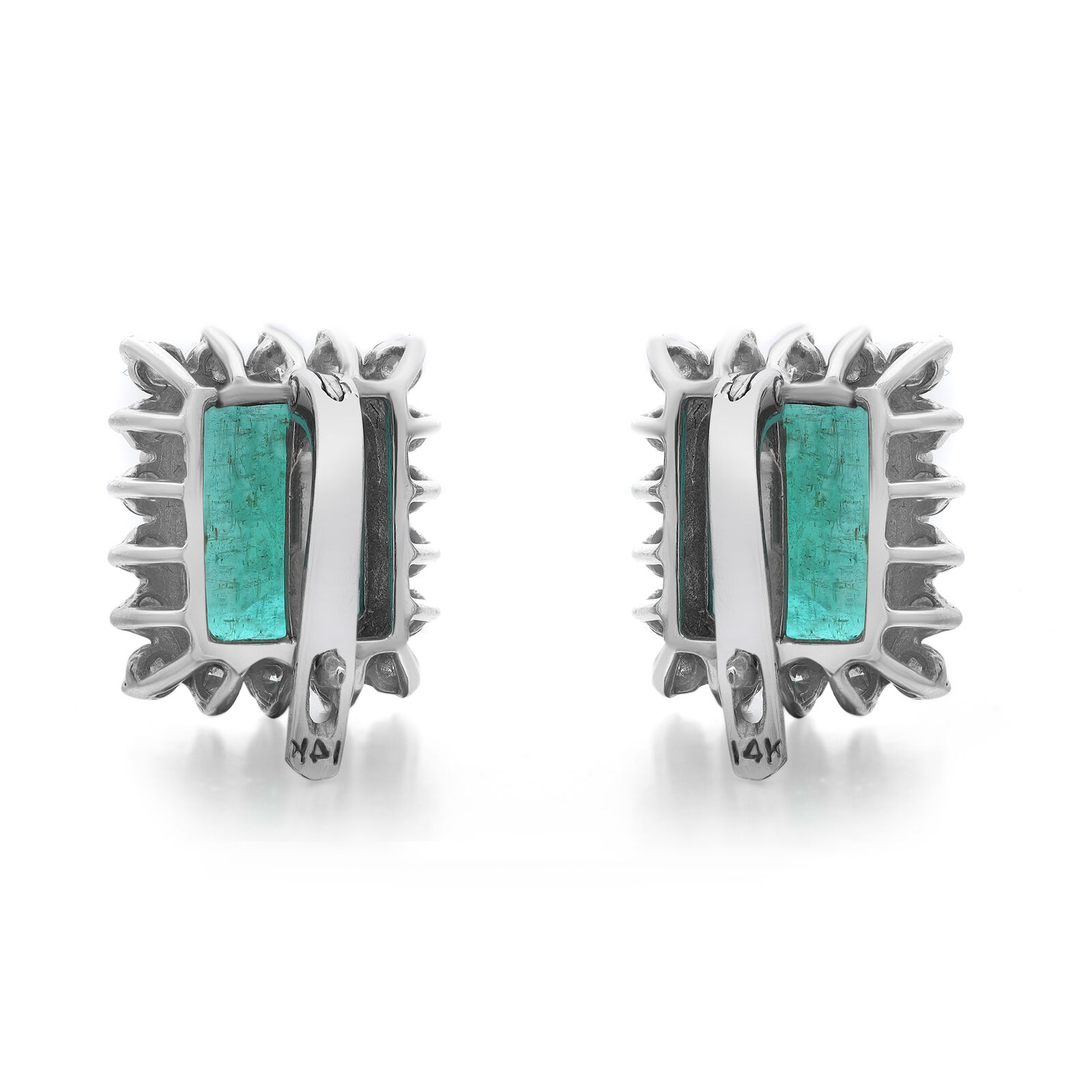 True 7.00Cttw Green Emerald  1.08Cttw Diamond Ladies Earrings 14K White Gold