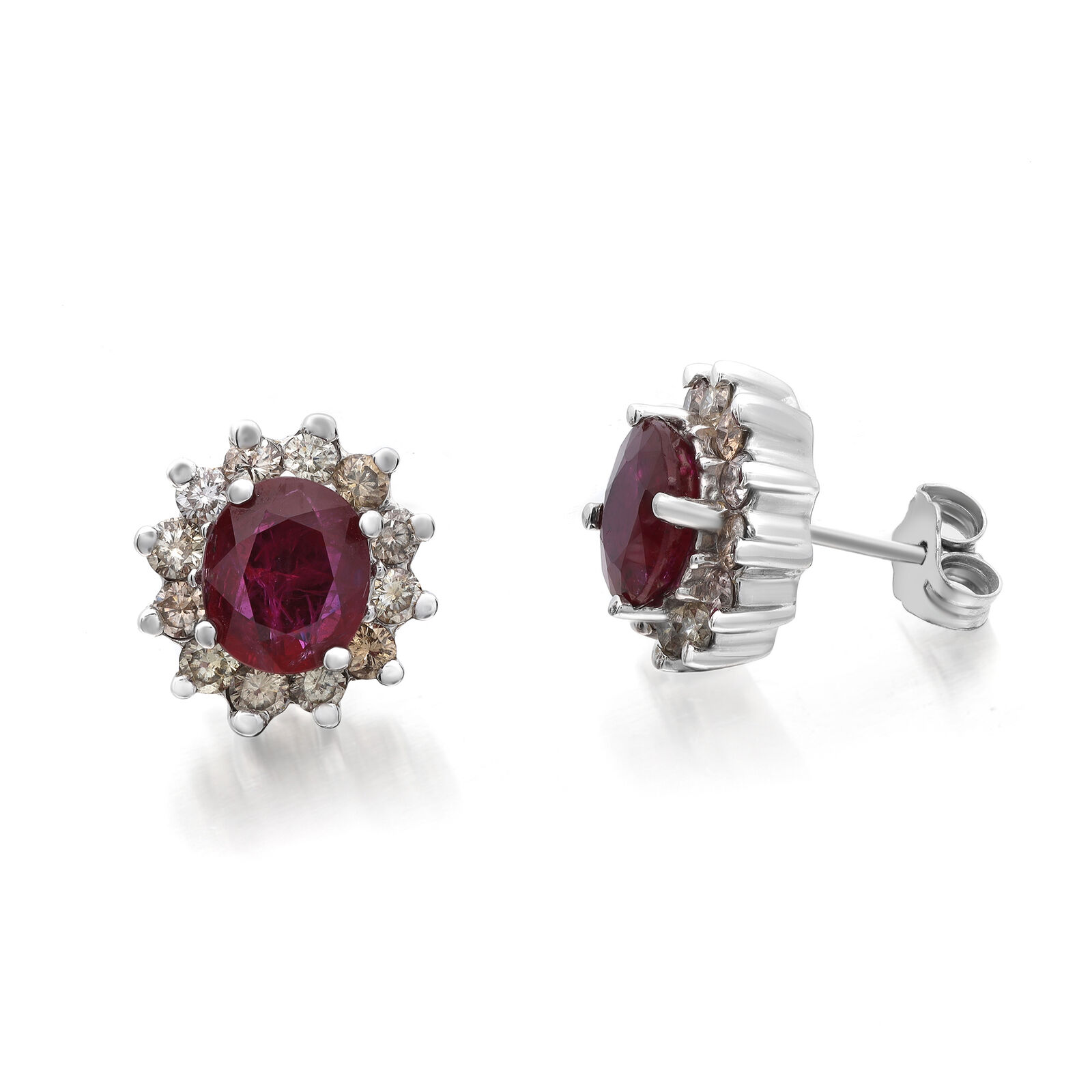 True 2.88cttw Oval Ruby   Diamond Halo Ladies Stud Earrings 14K White Gold