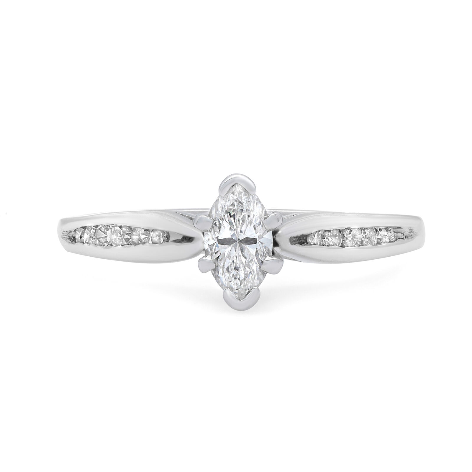 True 0.40Cttw Marquise  Round Diamond Engagement Ring 14K White Gold