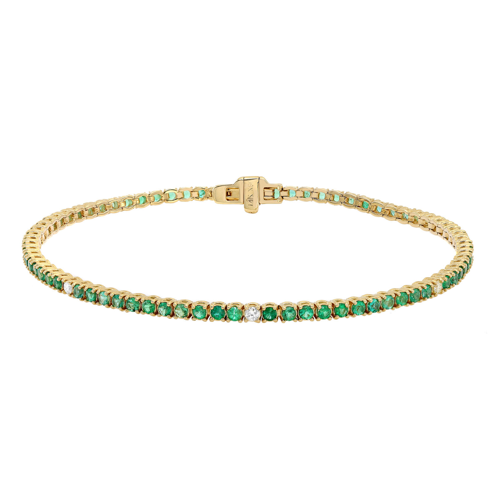 True 1.98Cttw Green Emerald  Diamond Tennis Bracelet 14K Yellow Gold 7 Inches