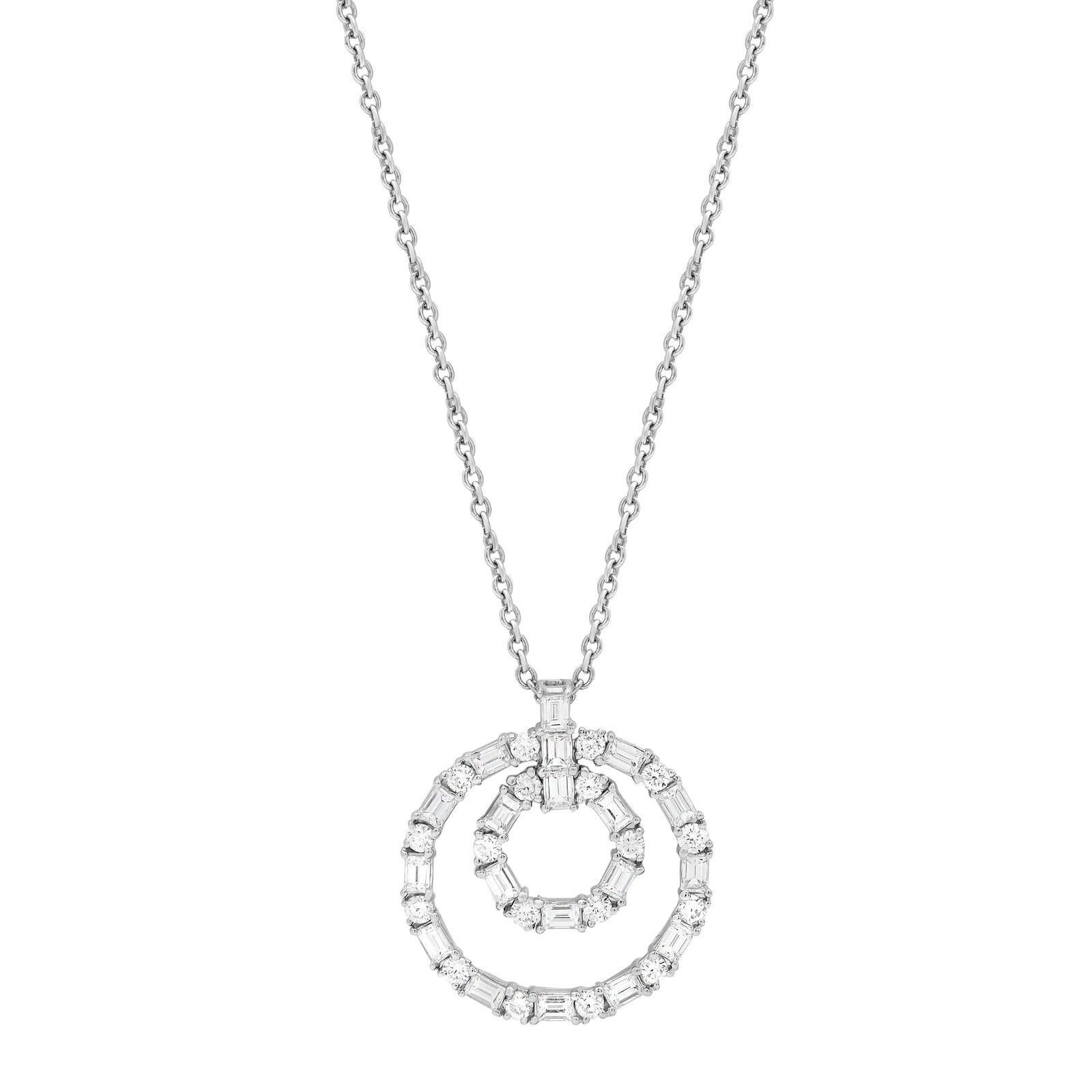 True 1.70Cttw Baguette  Round Diamond Double Ring Pendant Necklace