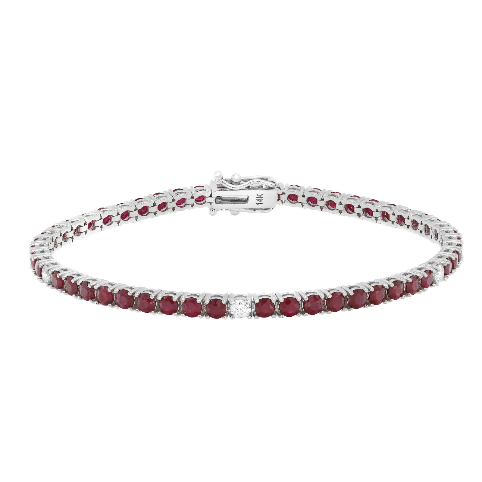 True Ruby  Diamond Tennis Bracelet 14K White Gold