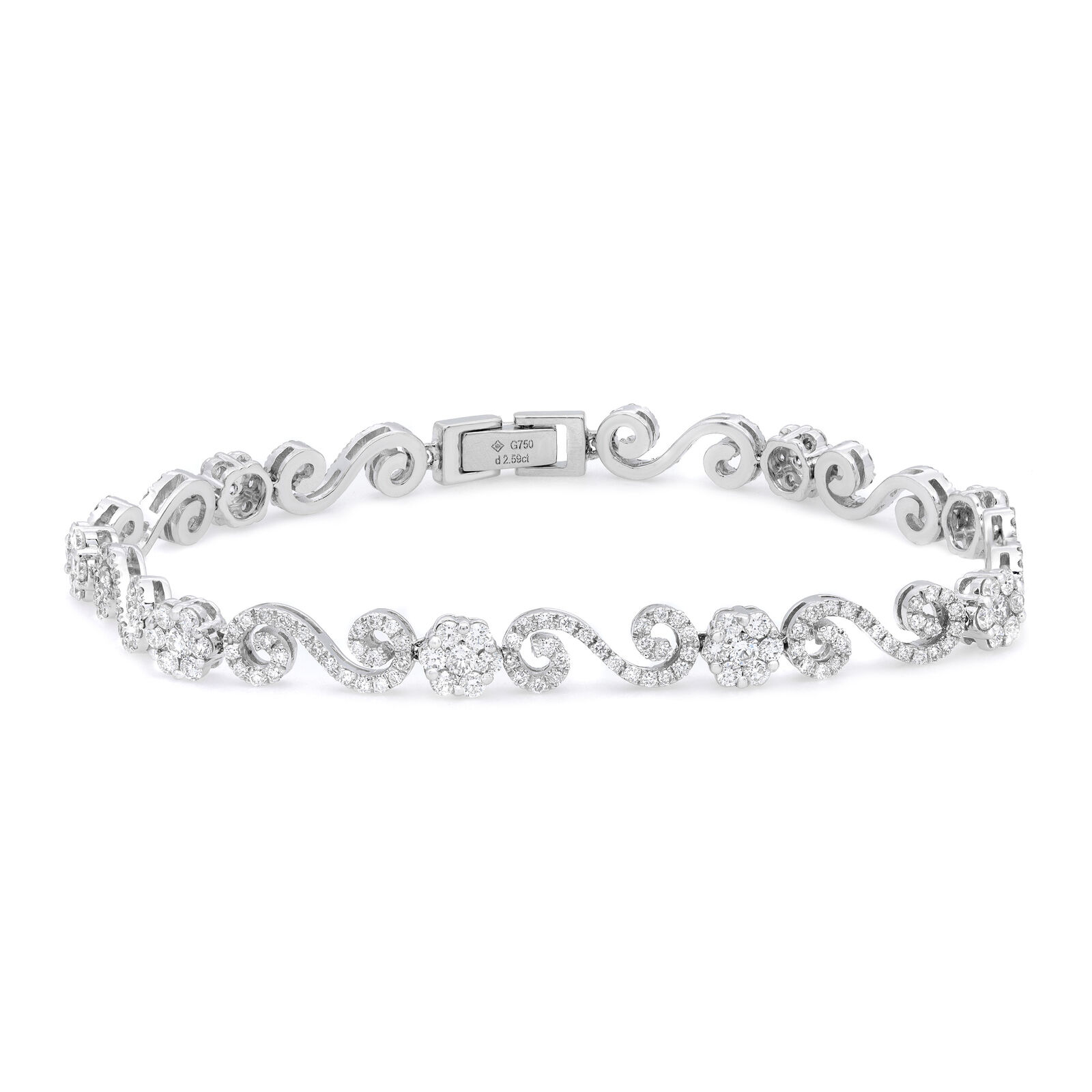 True Diamond Flower Cluster Tennis Bracelet 18K White Gold
