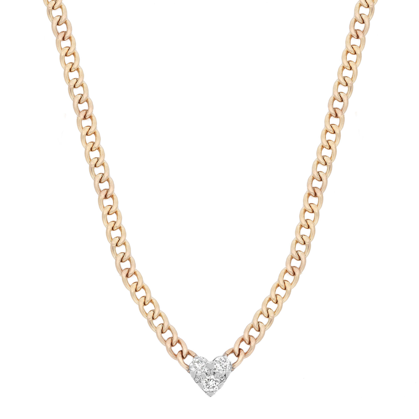 True Round Cut Diamond Heart Pendant Cuban Chain Necklace  Yellow Gold