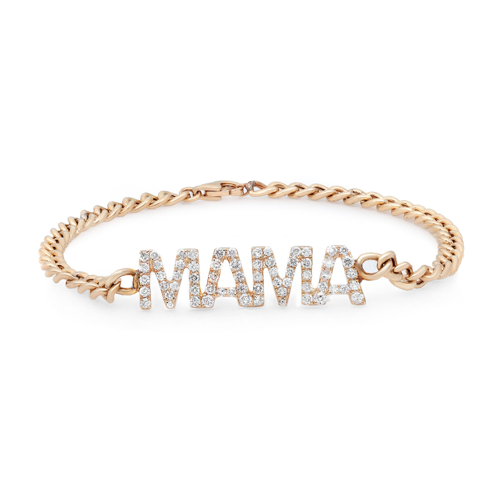 True Diamond MAMA Cuban Link Chain Bracelet 14K Yellow Gold