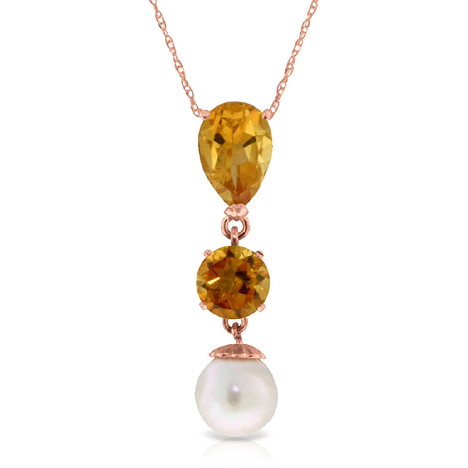 5.25 CTW 14K Solid Rose Gold Necklace Citrine Cultured Pearl