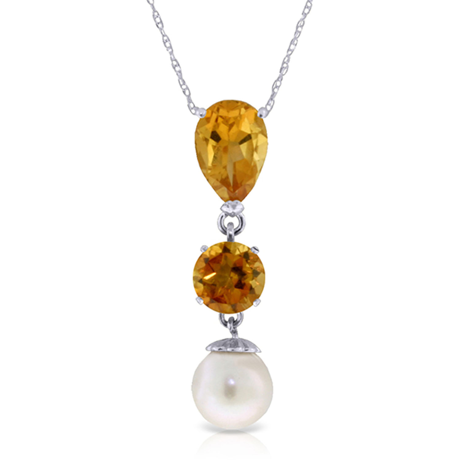 5.25 CTW 14K Solid White Gold Necklace Citrine Cultured Pearl