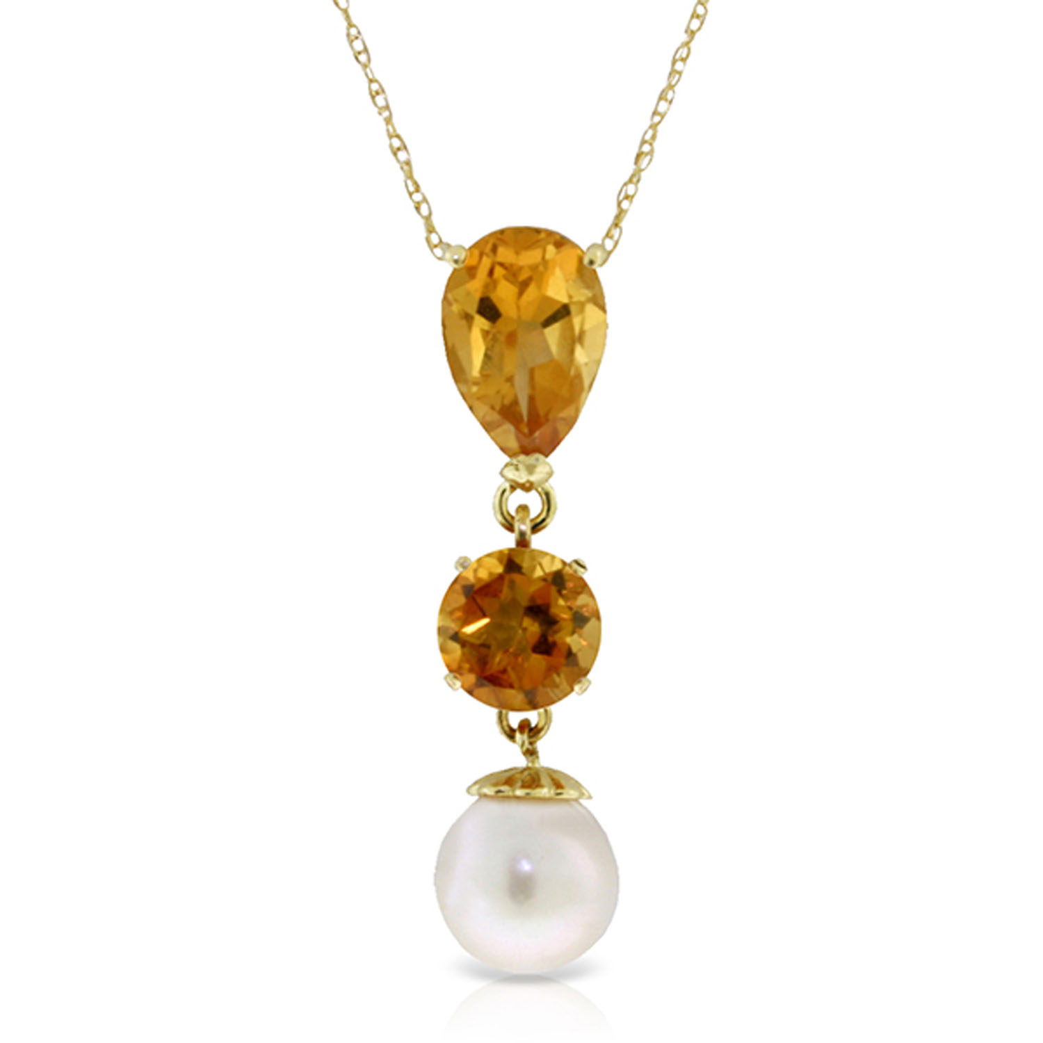 5.25 CTW 14K Solid Gold Necklace Citrine Cultured Pearl