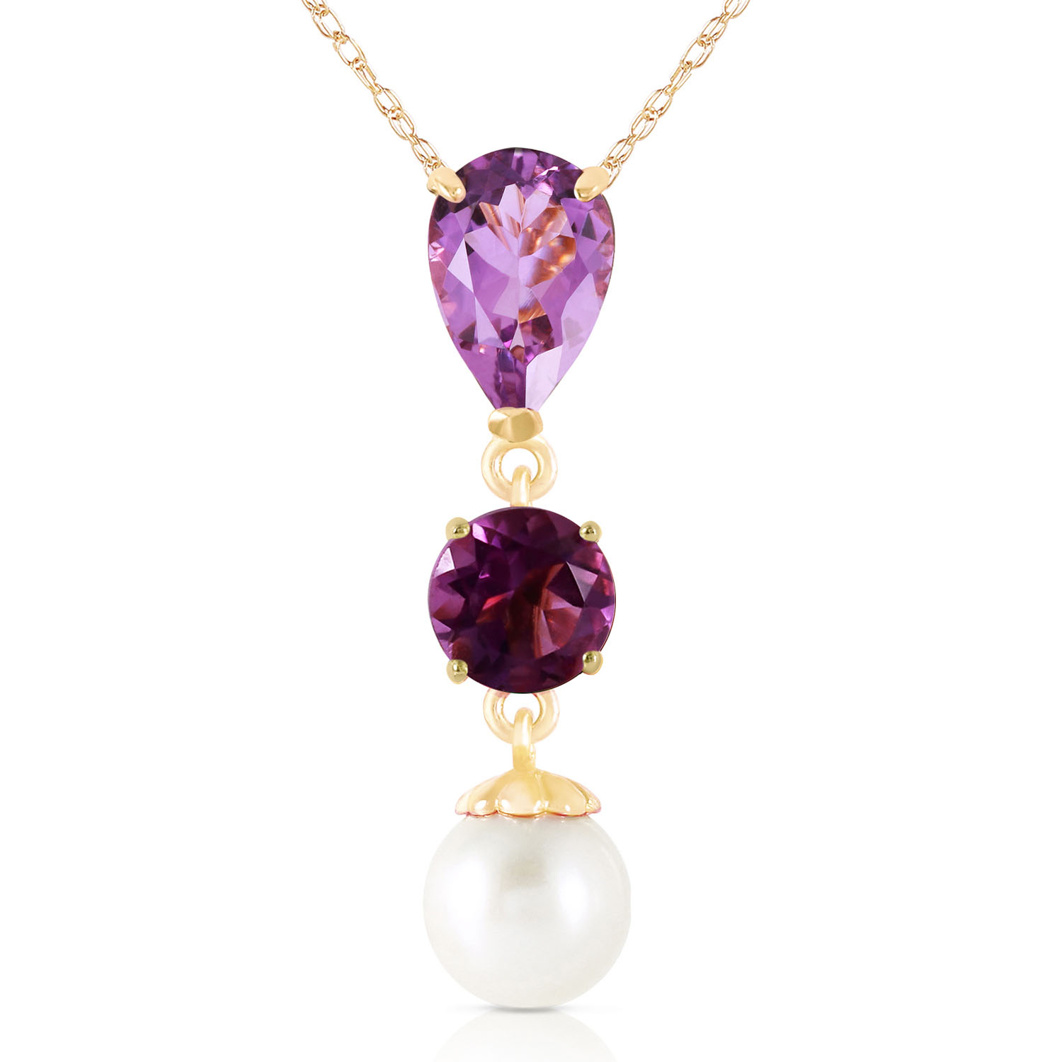 5.25 CTW 14K Solid Gold Necklace Purple Amethyst Cultured Pearl