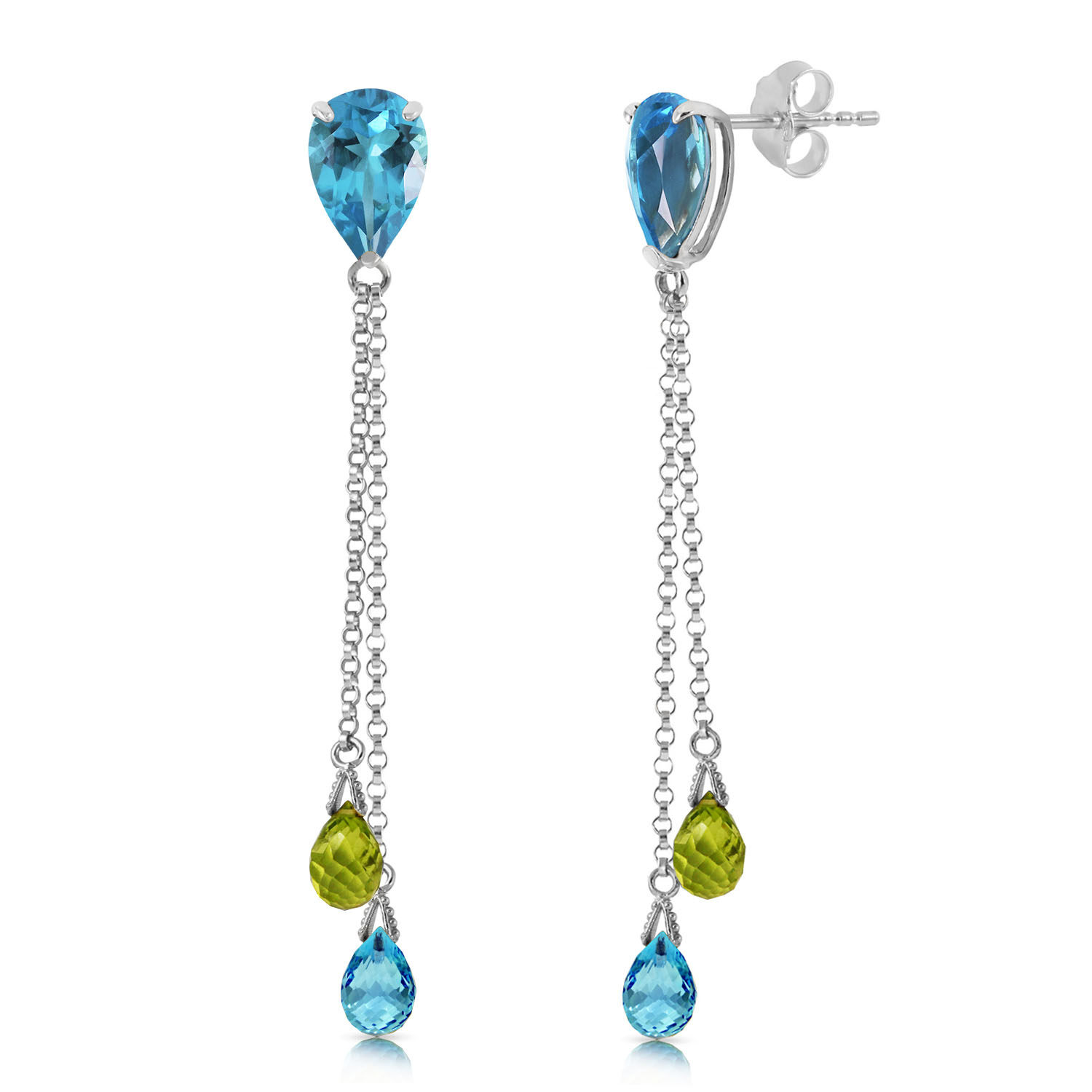 7.5 CTW 14K Solid White Gold Chandelier Earrings Blue Topaz Peridot
