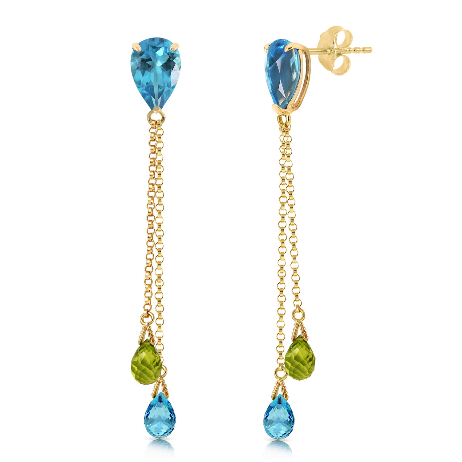 7.5 CTW 14K Solid Gold Chandelier Earrings Blue Topaz Peridot