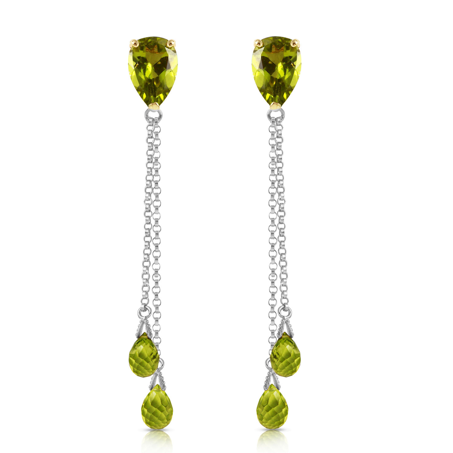 7.5 CTW 14K Solid White Gold All Parts Love Peridot Earrings