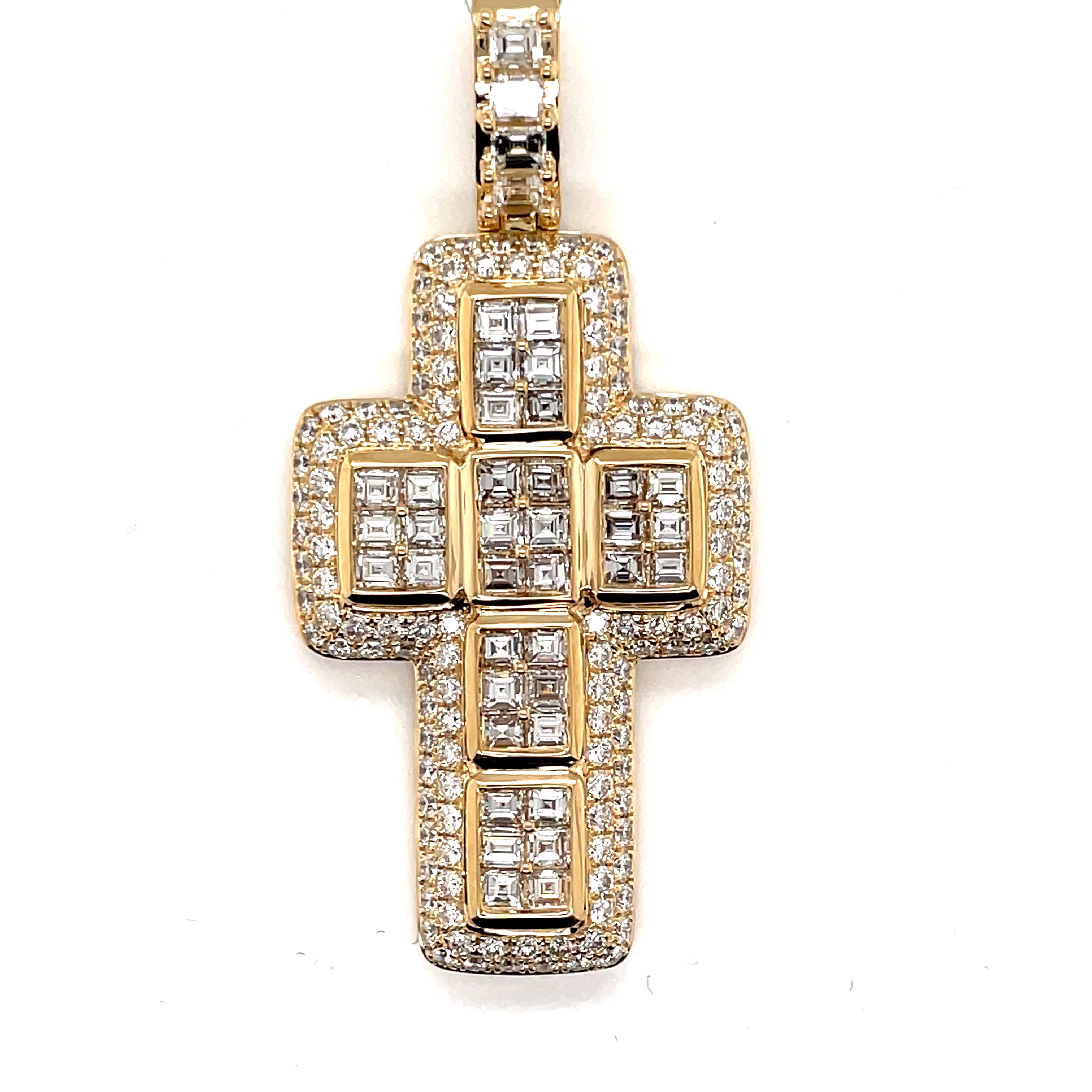 Hiphop Unisex Princess cut Diamond Cross Religiuos Pendant In 14K Yellow Gold