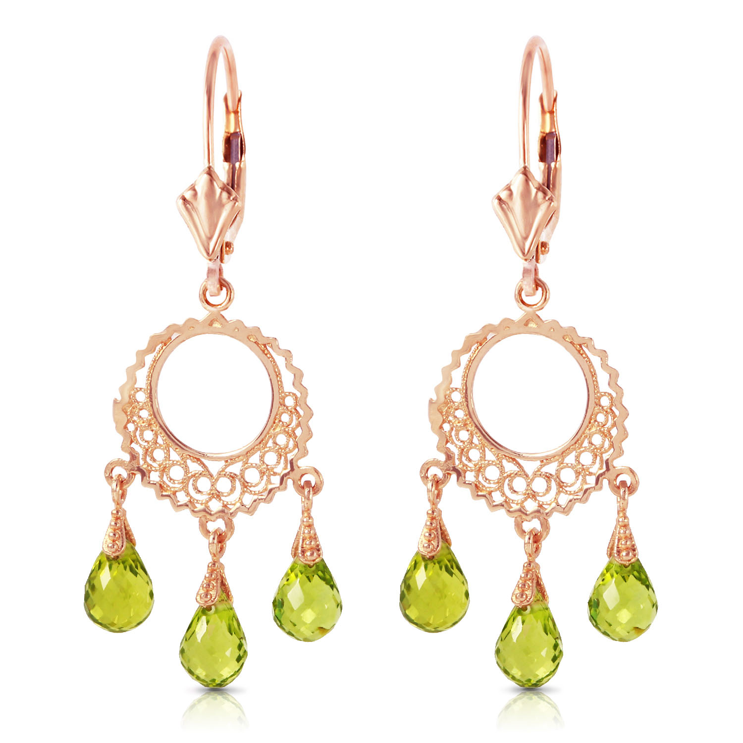 3.75 CTW 14K Solid Rose Gold Filigree Chandelier Earrings Peridot