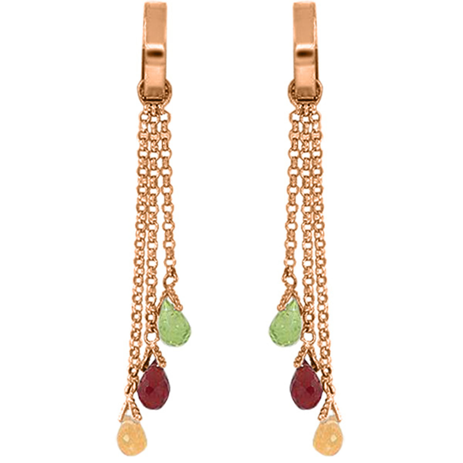 14K Solid Rose Gold Chandelier Earrings with  Multi Gemstones