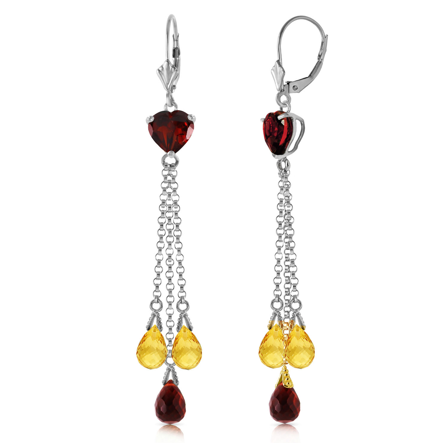 9.5 CTW 14K Solid White Gold Chandelier Earrings Briolette Garnet Citrine