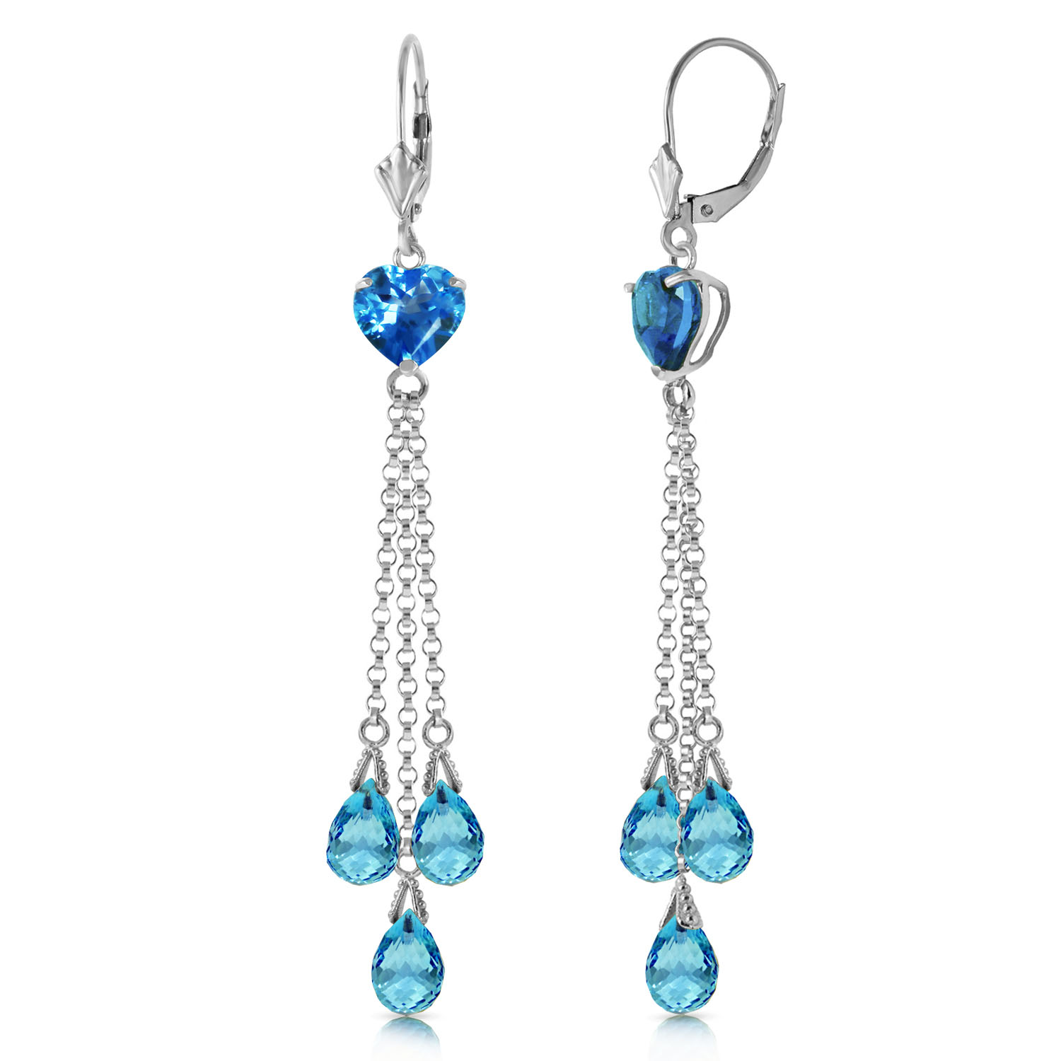 9.5 CTW 14K Solid White Gold Chandelier Earrings Briolette Blue Topaz