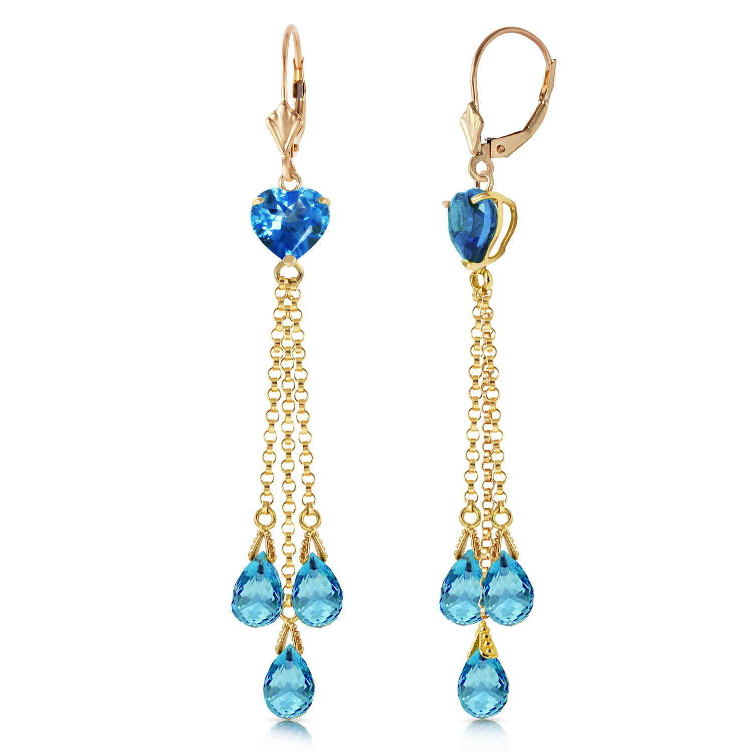 9.5 CTW 14K Solid Gold Chandelier Earrings Briolette Blue Topaz