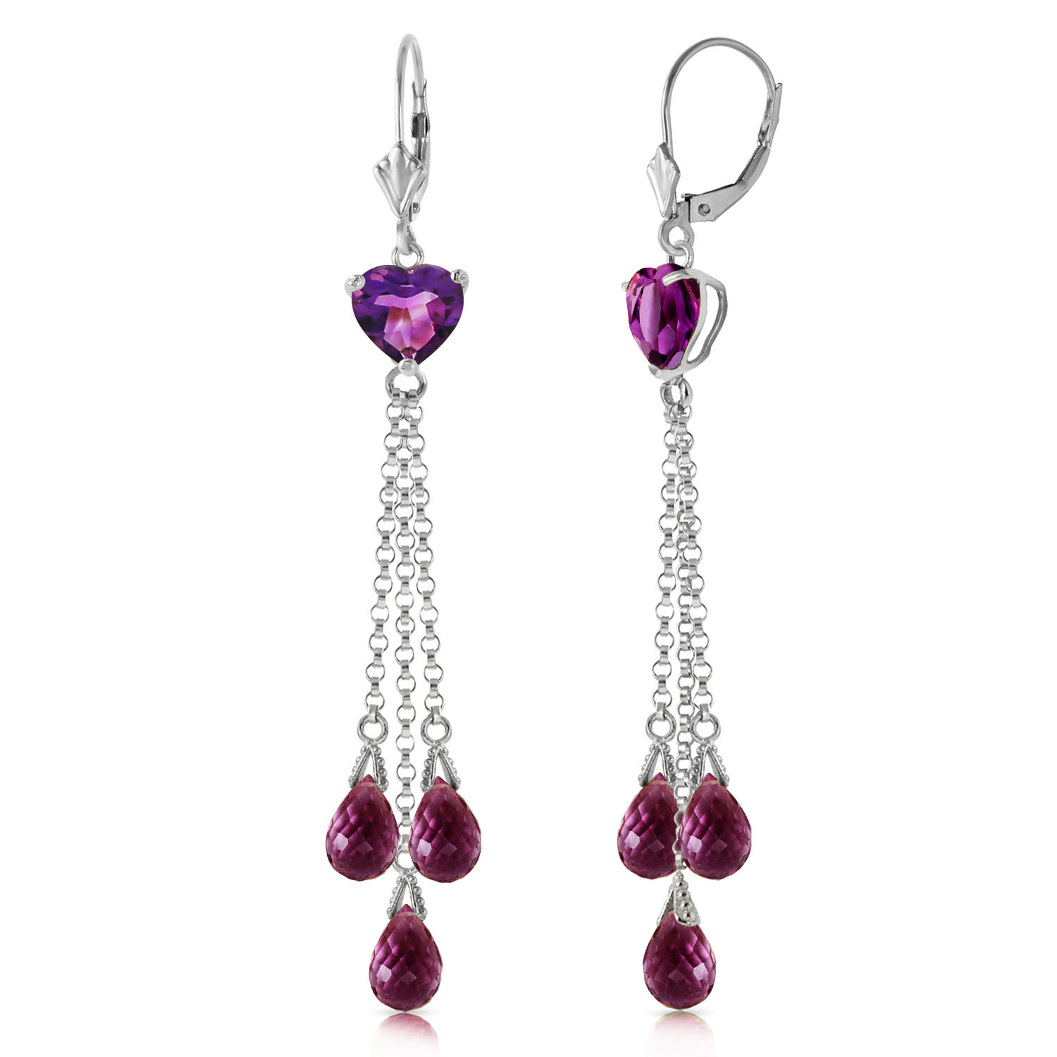 9.5 CTW 14K Solid White Gold Chandelier Earrings Briolette Amethyst