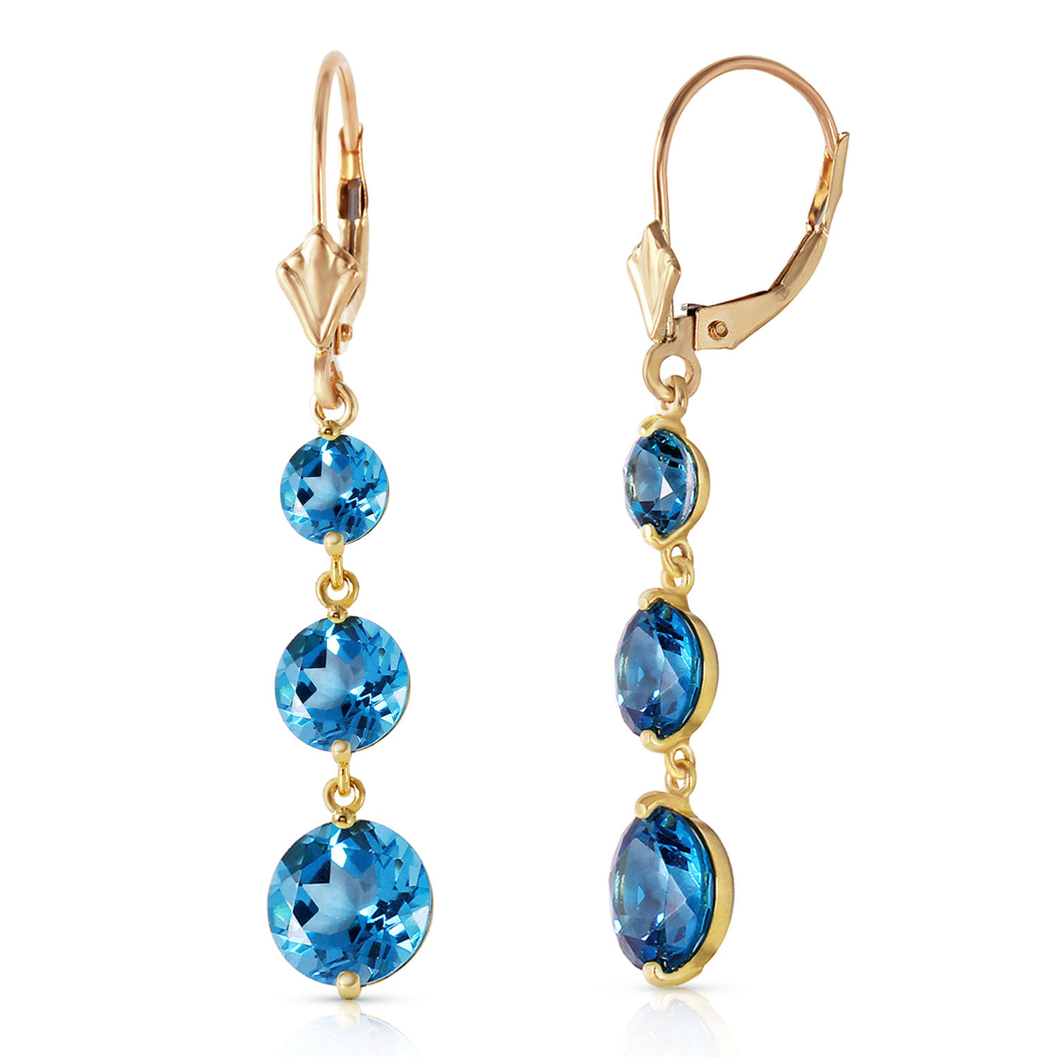 7.2 CTW 14K Solid Gold Rainfall Blue Topaz Earrings