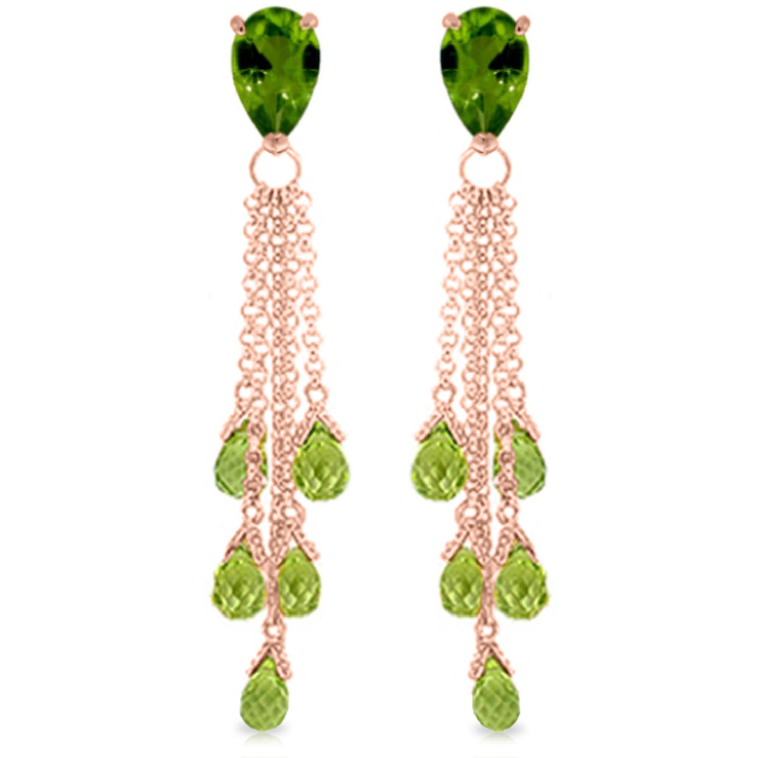 15.5 CTW 14K Solid Rose Gold Chandelier Earrings Briolette Peridot