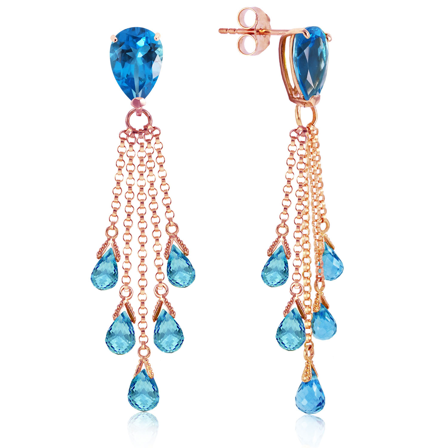 15.5 CTW 14K Solid Rose Gold Chandelier Earrings Briolette Blue Topaz