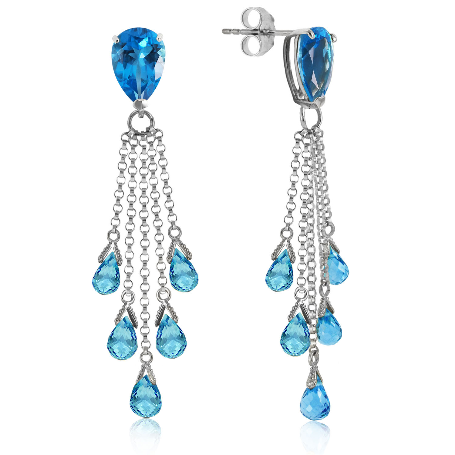 15.5 CTW 14K Solid White Gold The Chosen Path Blue Topaz Earrings
