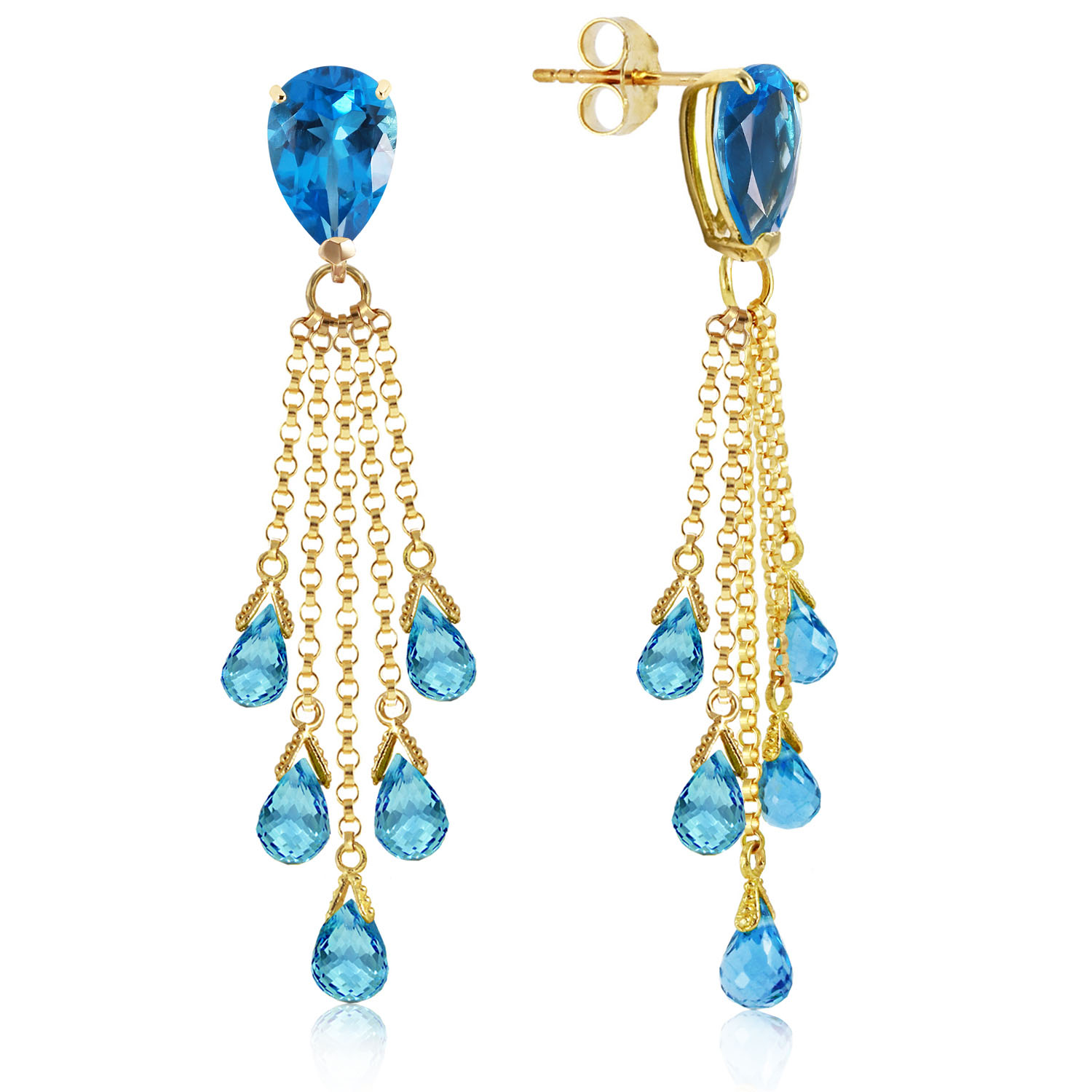15.5 CTW 14K Solid Gold Playful Blue Topaz Earrings