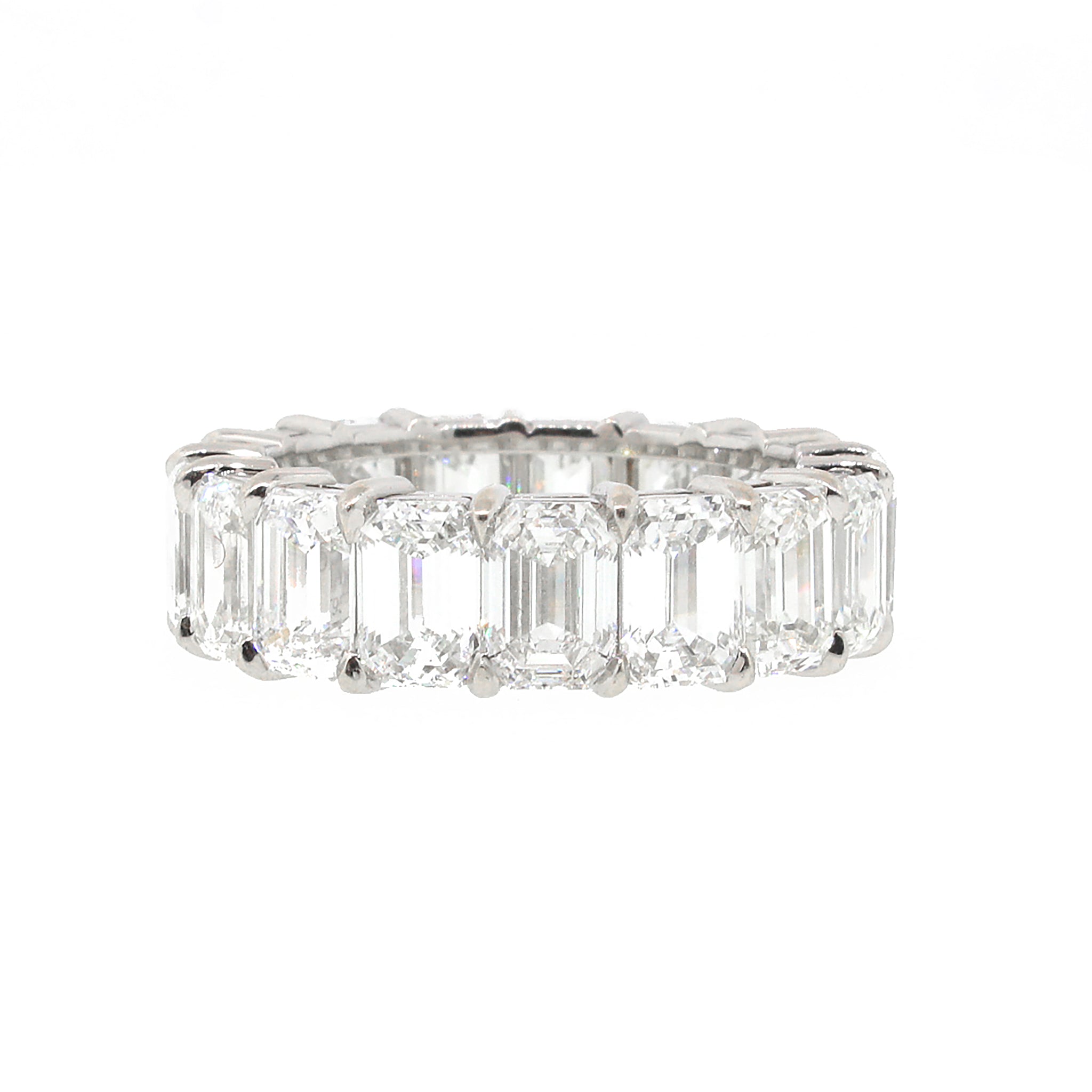 Emerald-Cut Diamond Wedding Band. 13.35 Carats in Handmade Platinum Airline Setting