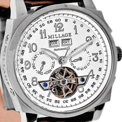 M2326 WHITE ON SILVER BLACK/MILLAGE WATCHES