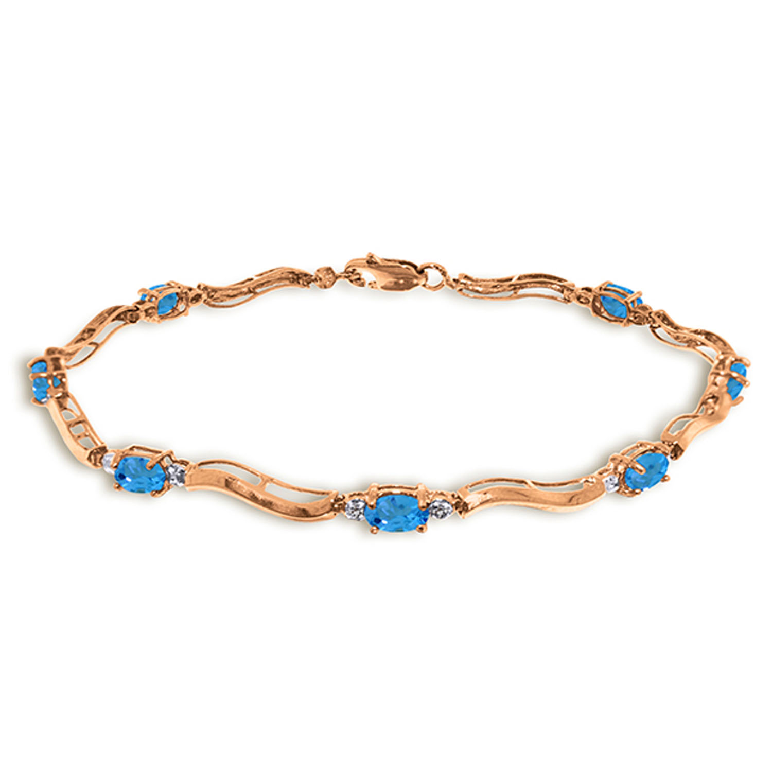 14K Solid Rose Gold Tennis Bracelet with Diamonds  Blue Topaz