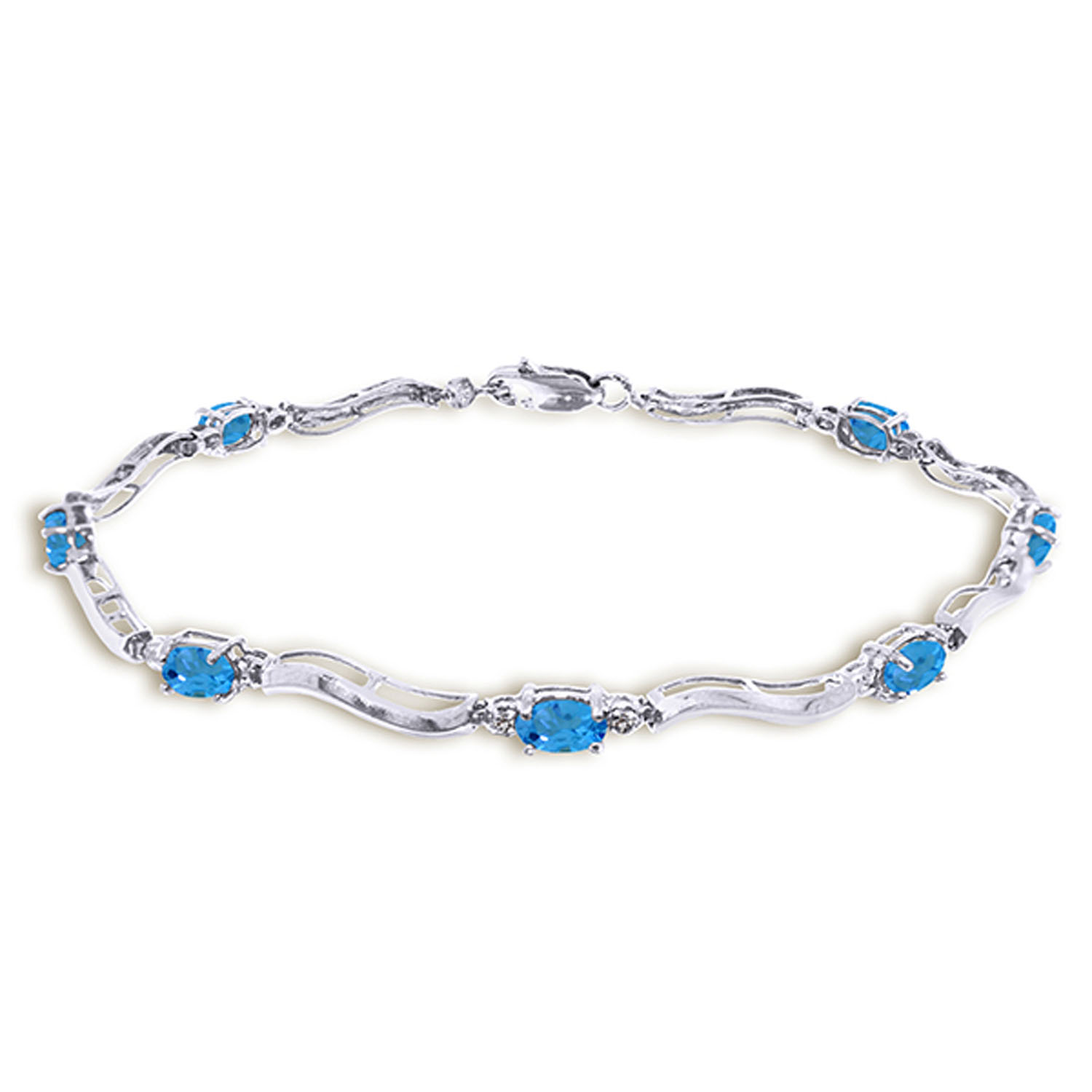 2.16 CTW 14K Solid White Gold Tennis Bracelet Diamond Blue Topaz