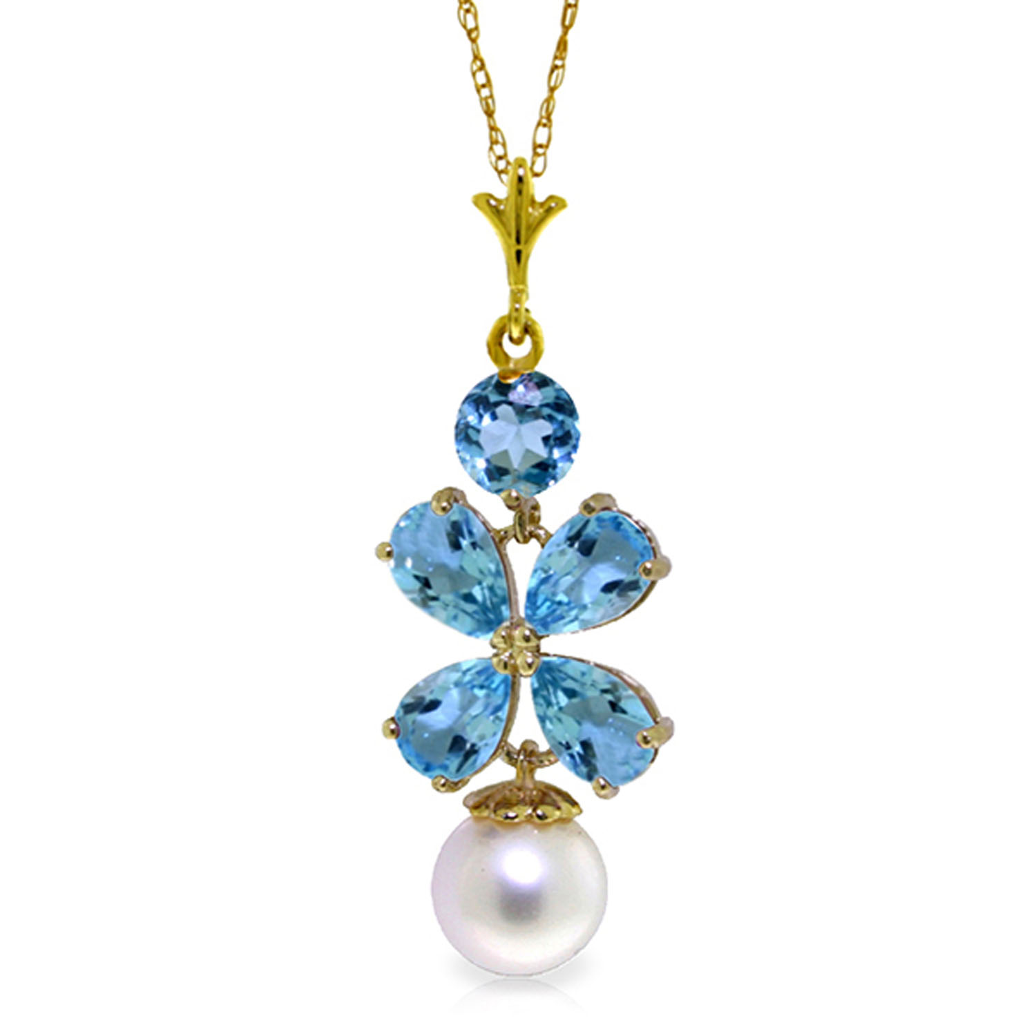 3.65 CTW 14K Soild Gold Seafoam Blue Topaz Cultured Pearl Necklace