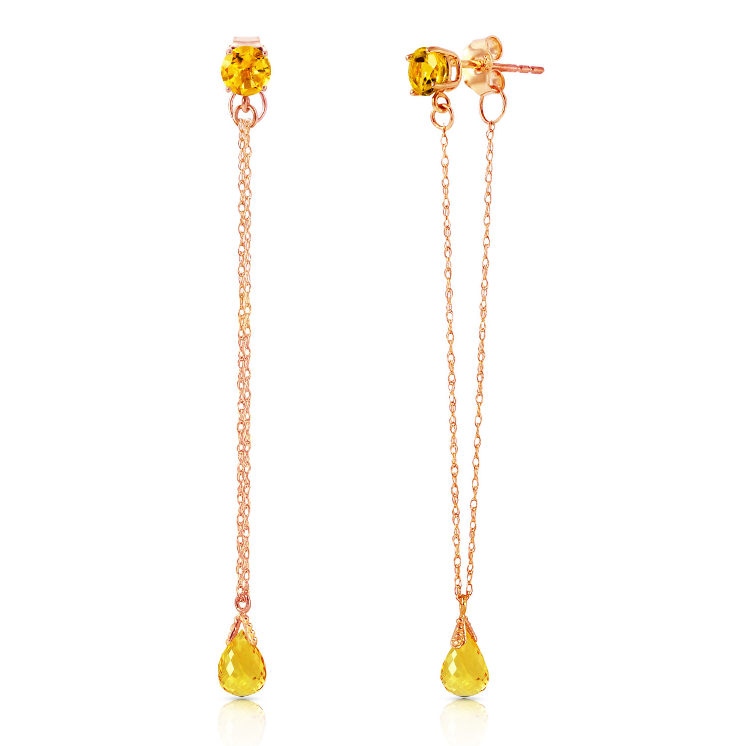 14K Solid Rose Gold Chandelier Earrings with Citrines