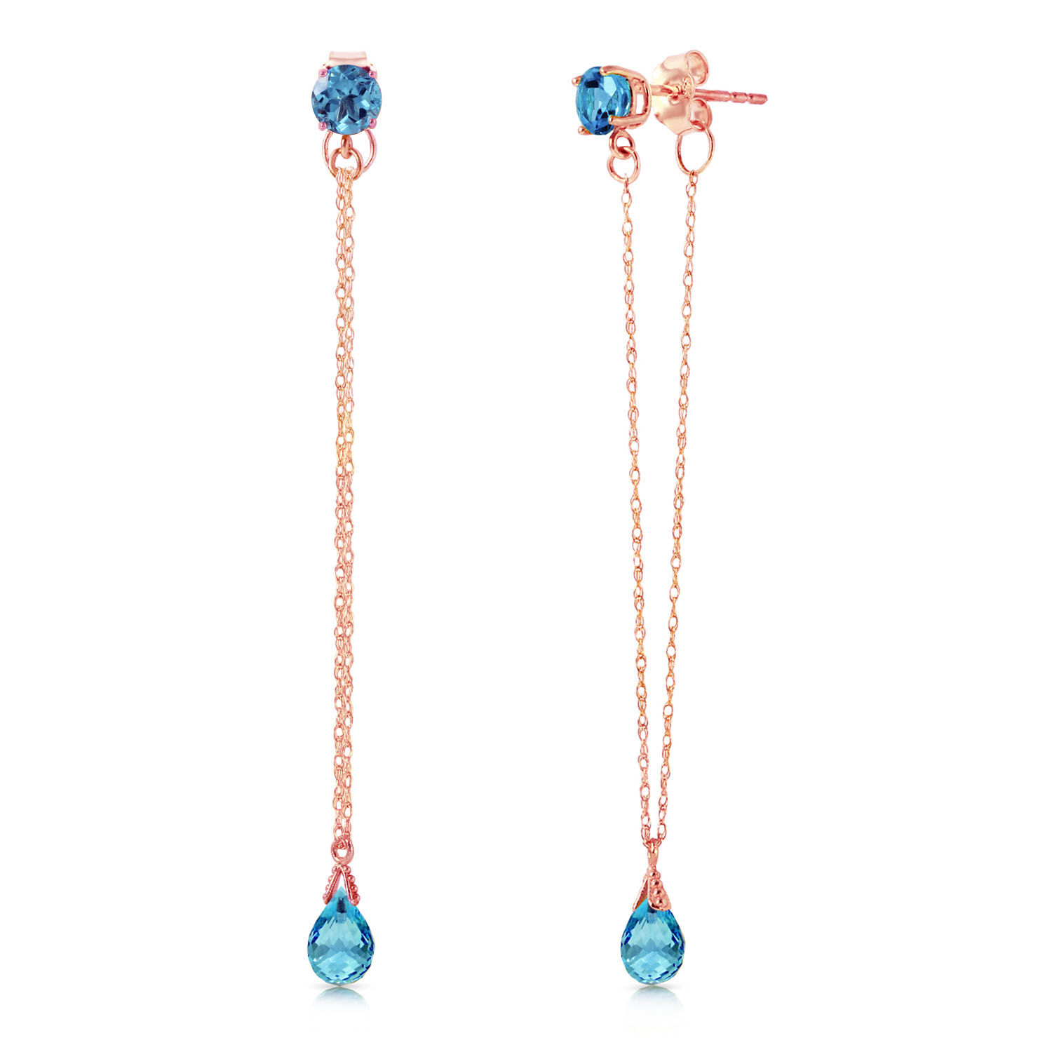 14K Solid Rose Gold Chandelier Earrings with Natural Blue Topaz