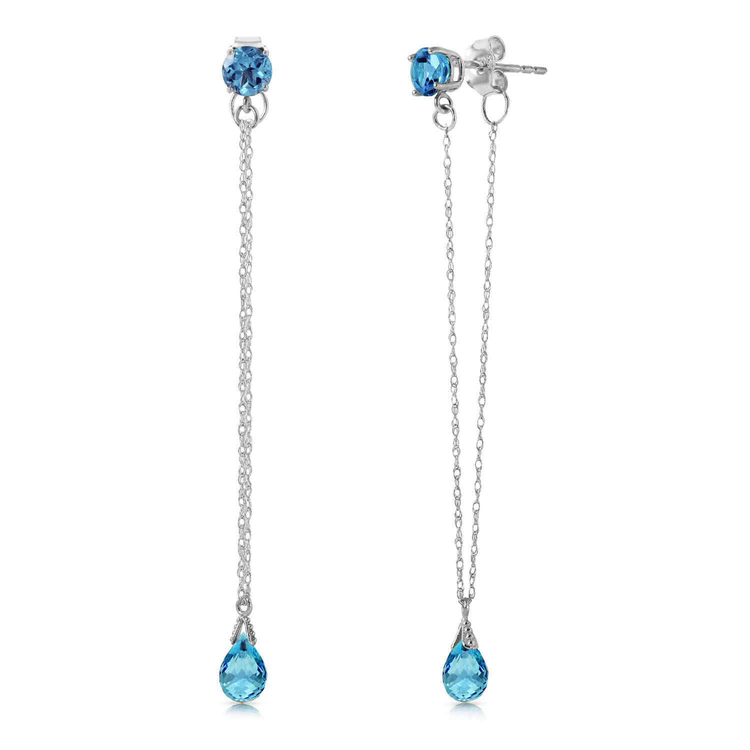 3.15 CTW 14K Solid White Gold Chandelier Earrings Natural Blue Topaz
