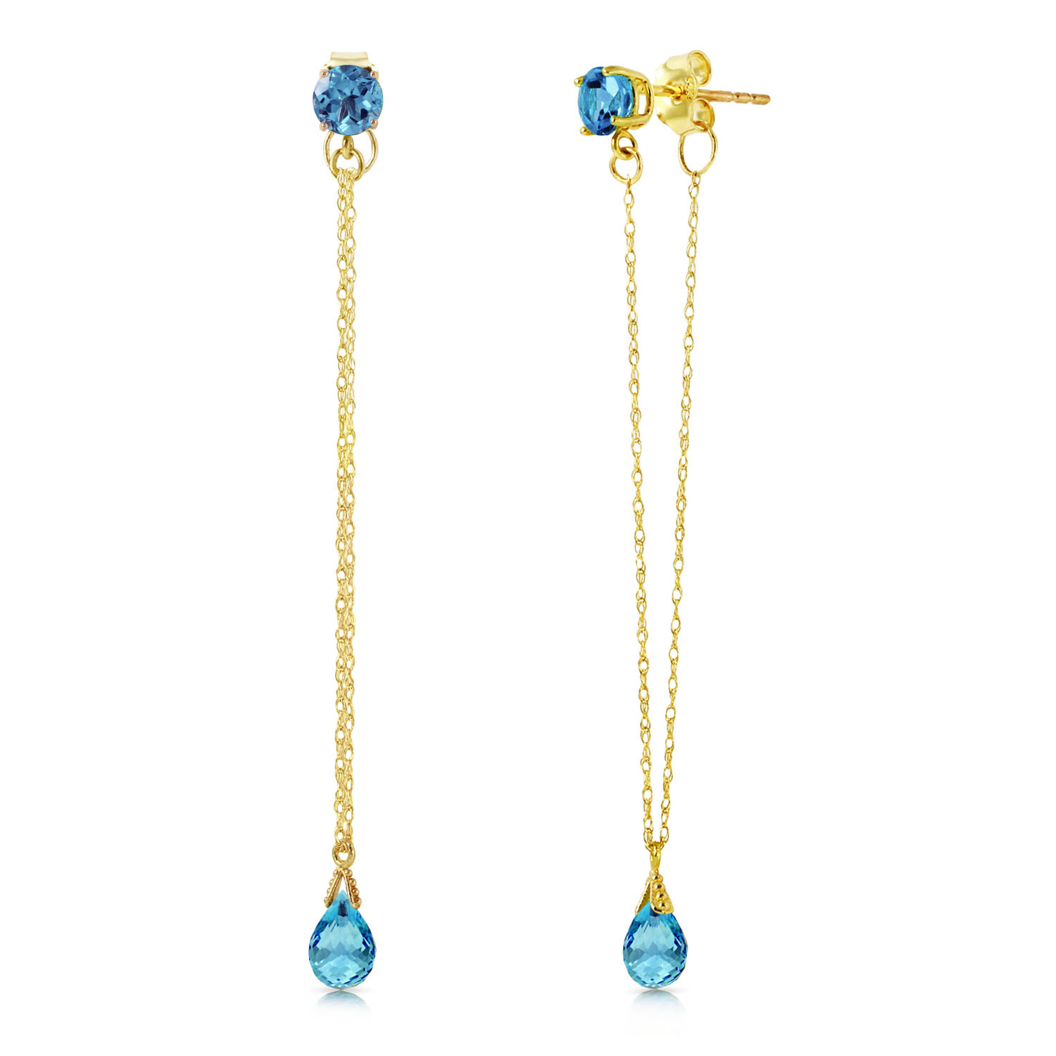 3.15 CTW 14K Solid Gold Chandelier Earrings Natural Blue Topaz
