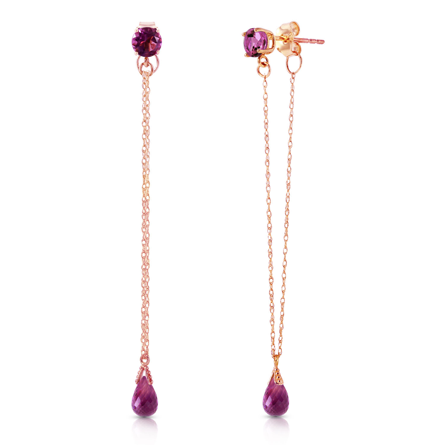 14K Solid Rose Gold Chandelier Earrings with Natural Amethysts