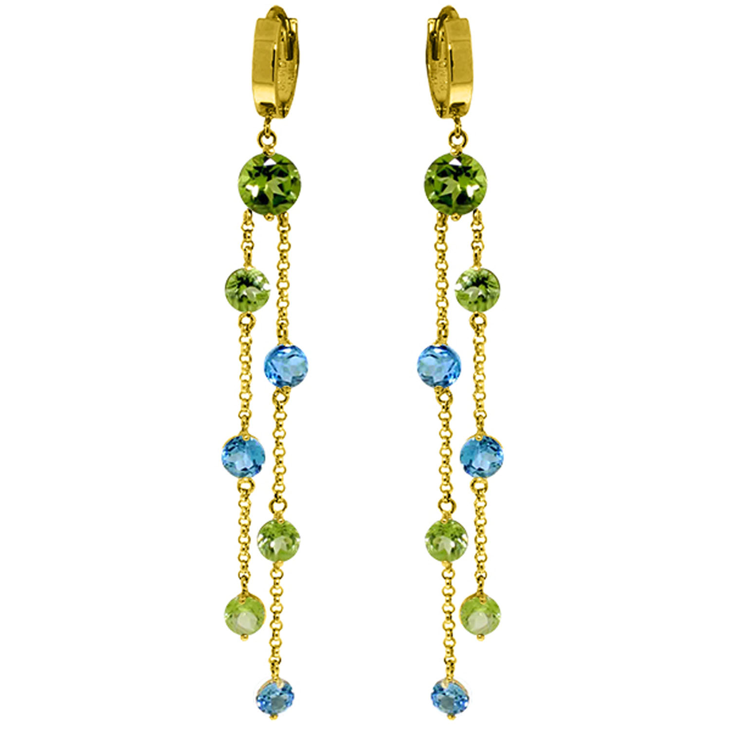 8.99 CTW 14K Solid Gold Chandelier Earrings Peridot Blue Topaz