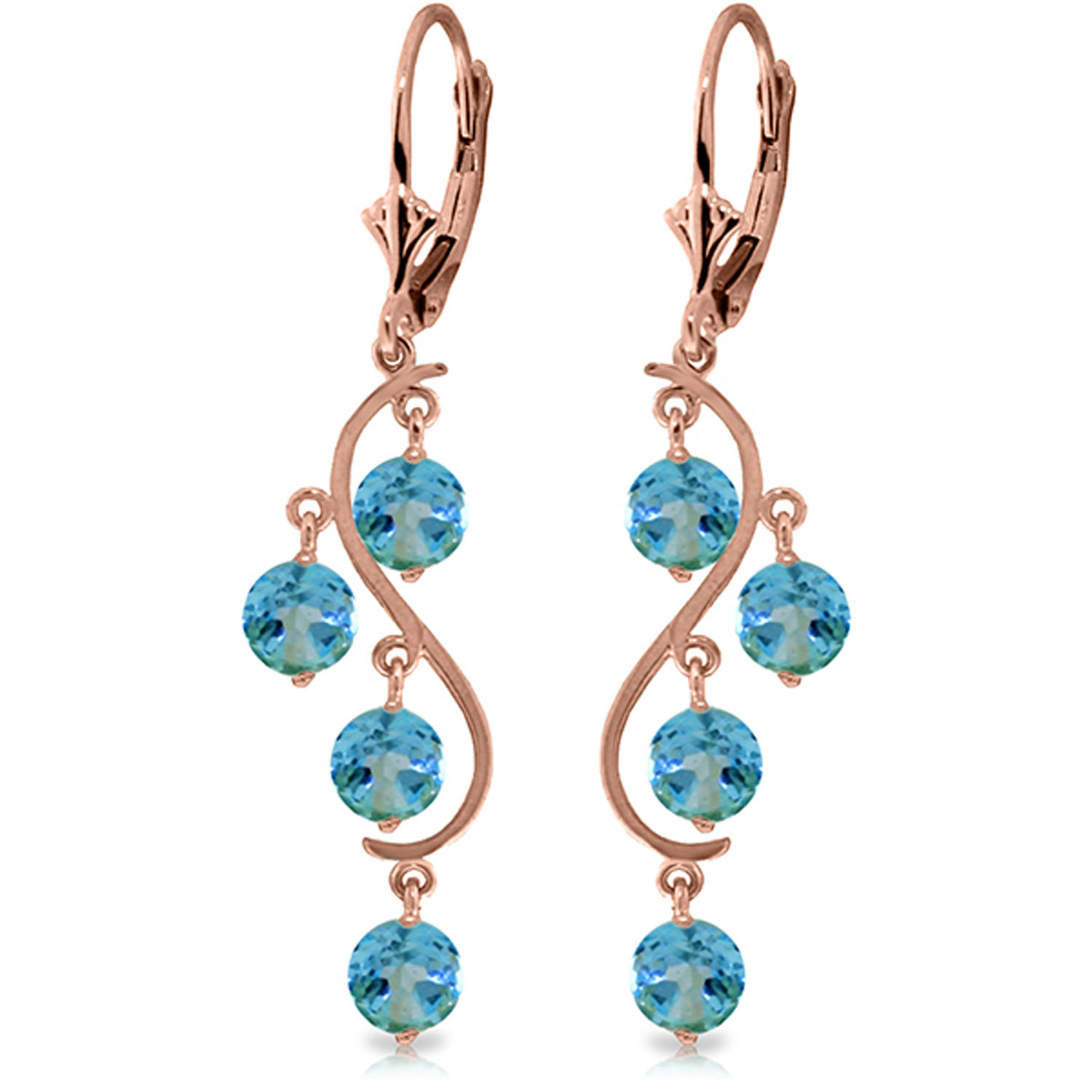 4.95 CTW 14K Solid Rose Gold Blue Topaz Drop Earrings
