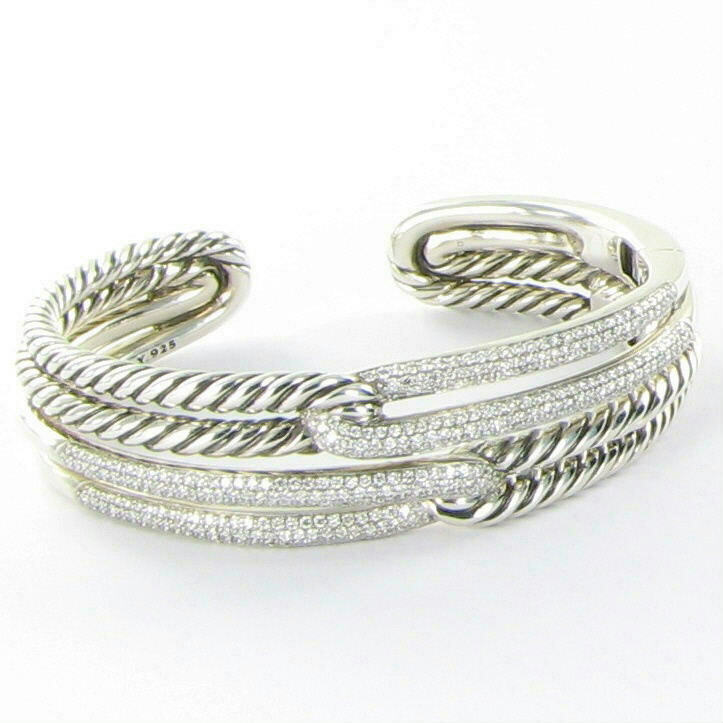 David Yurman Labyrinth Double Loop Bracelet 2.19cts Diamond Sterling 925