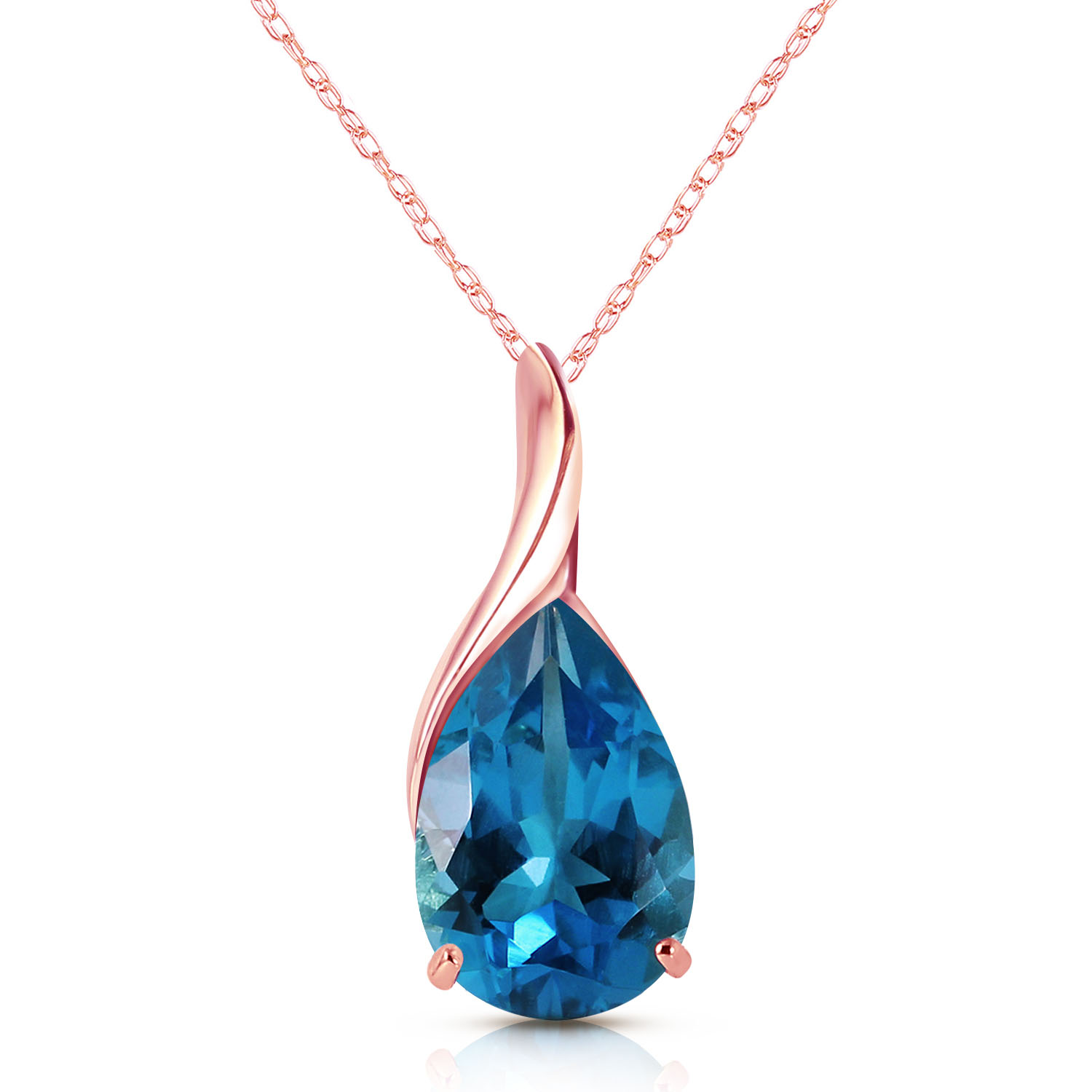 14K Solid Rose Gold Necklace with Natural Blue Topaz