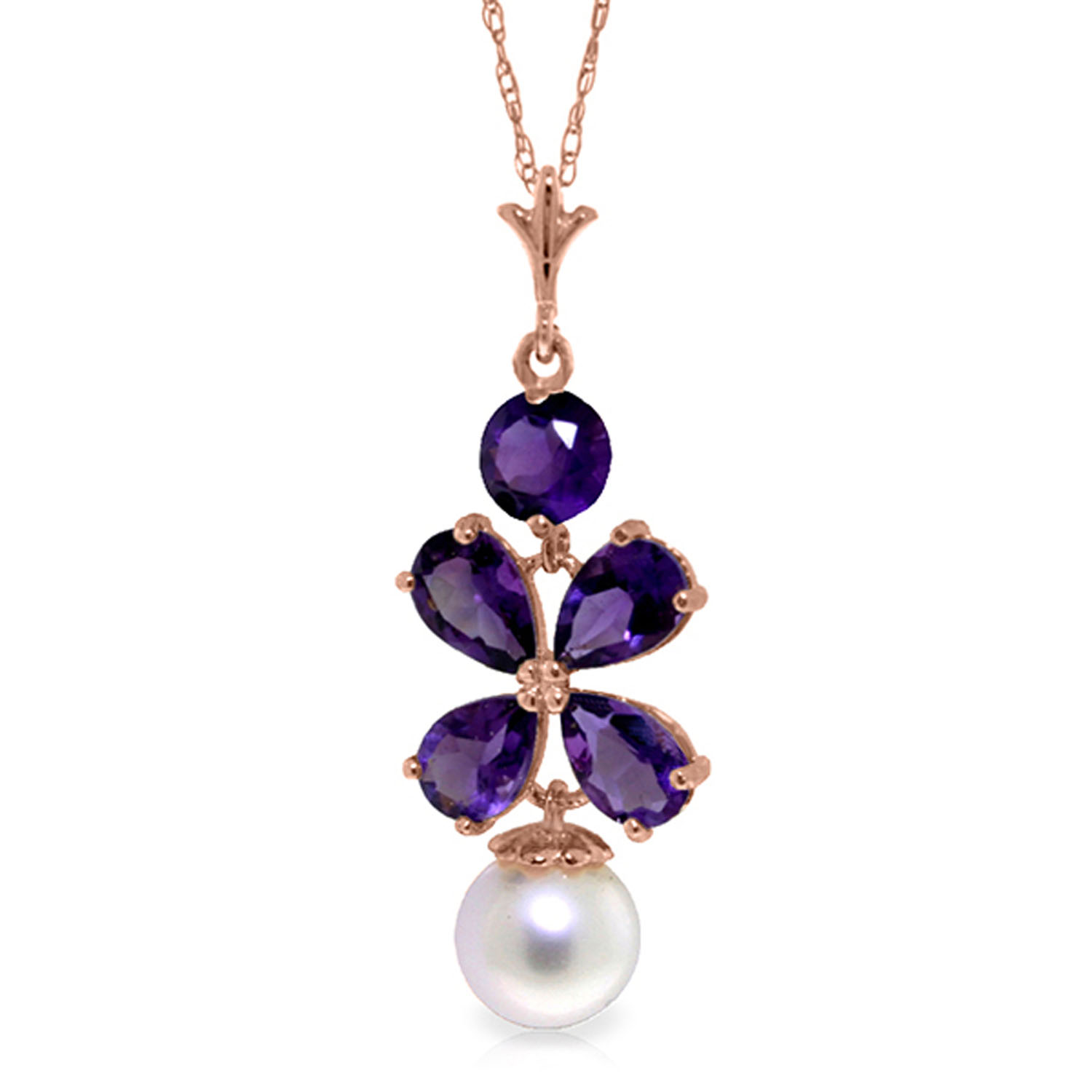 14K Solid Rose Gold Necklace with Purple Amethyst  Cultured Pearl