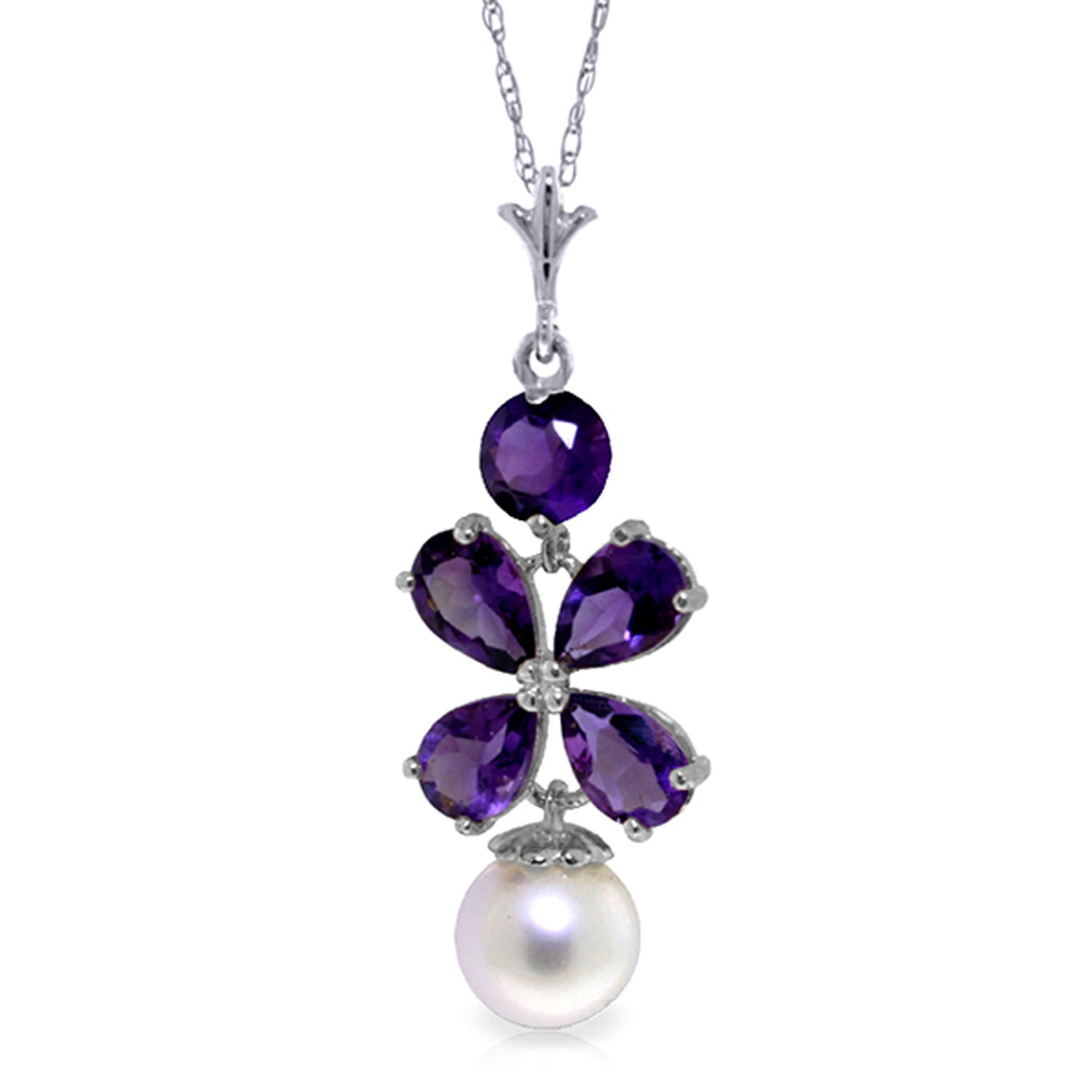 3.65 CTW 14K Solid White Gold Fleurs Rustique Amethyst Cultured Pearl Necklace