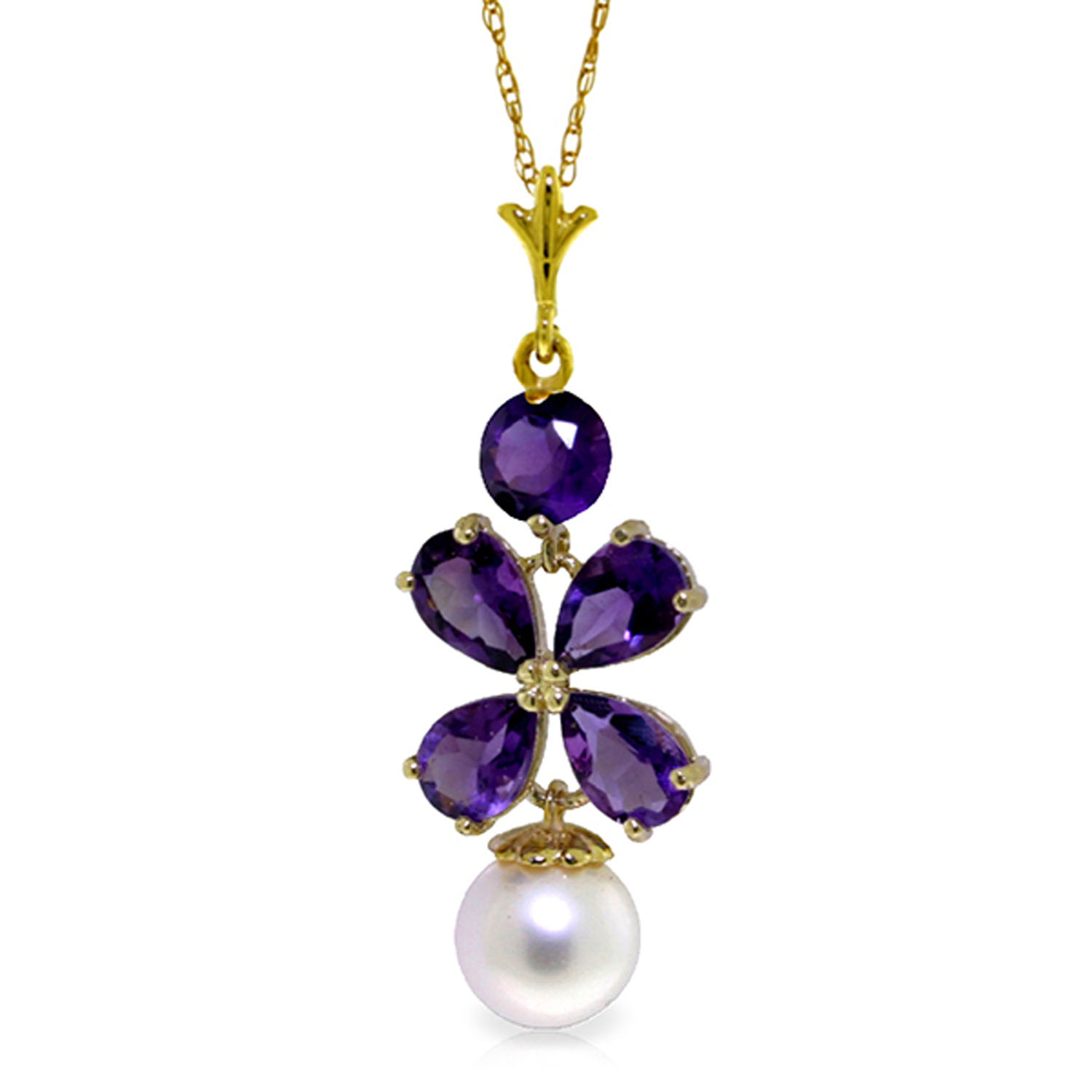 3.65 CTW 14K Solid Gold Persephone Amethyst Cultured Pearl Necklace