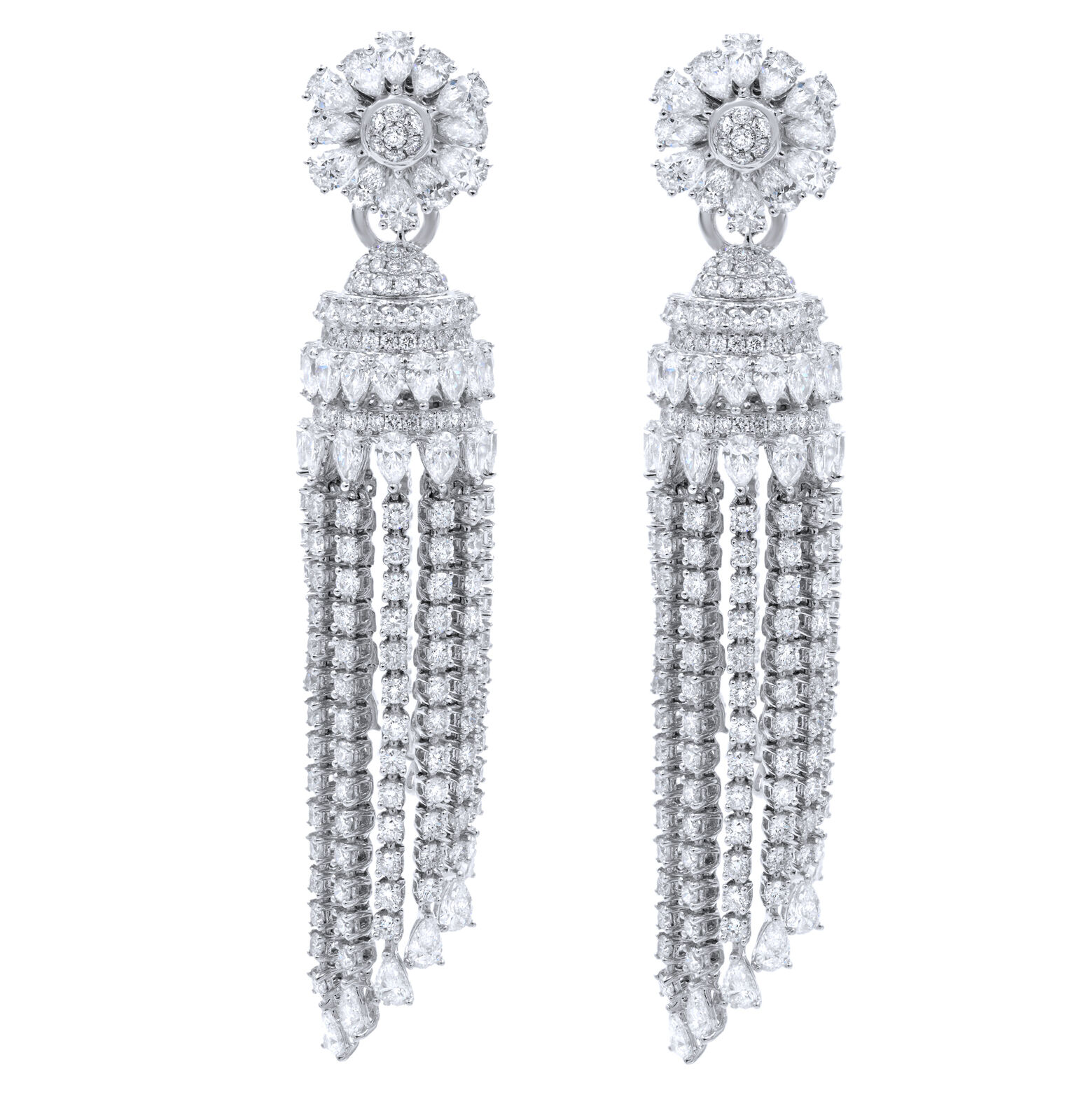 True Diamond Drop Chandelier Ladies Earrings Dangle Style 16.12cts 18K White Gold