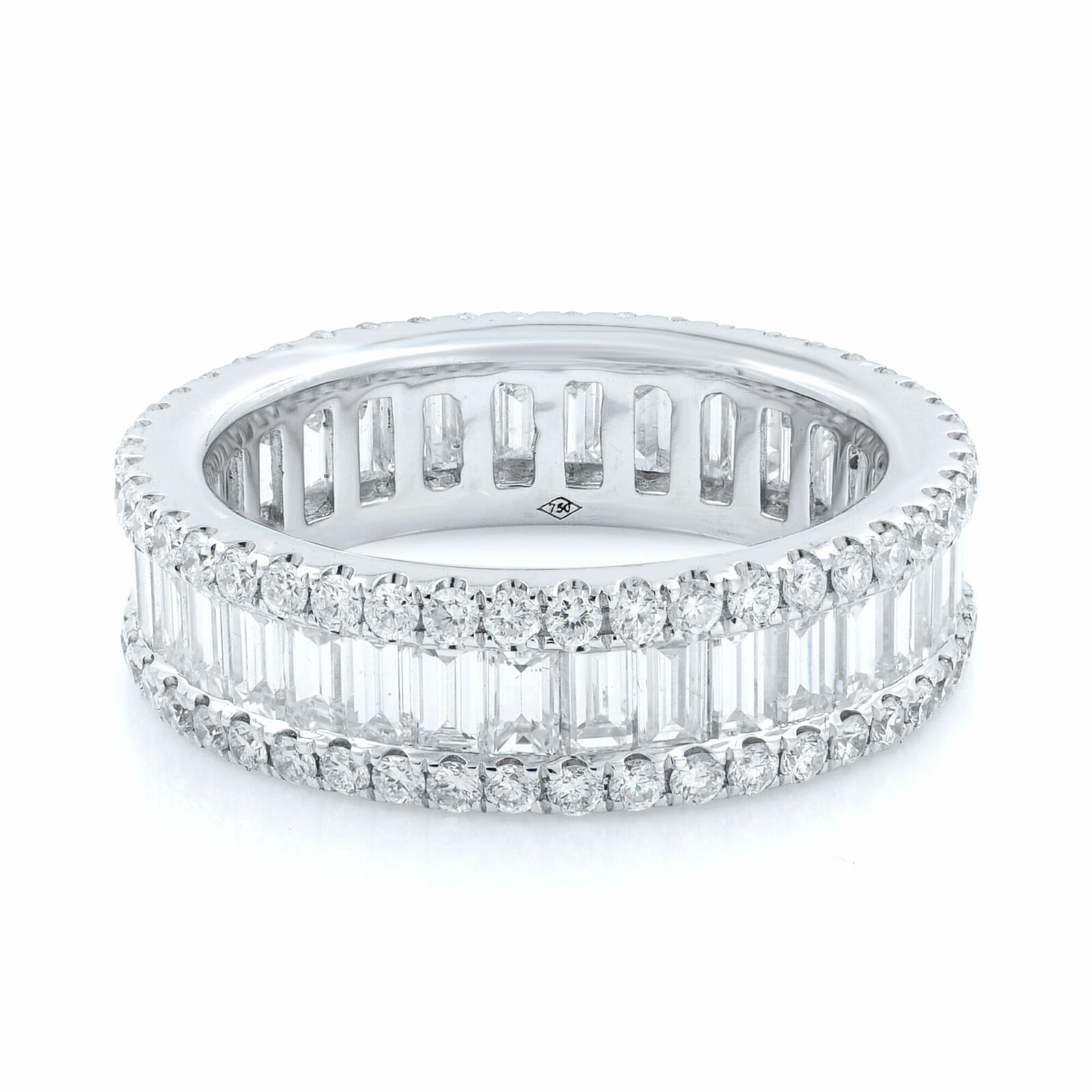 True Baguette And Round Cut Diamond Eternity Band in 18K White Gold 3.44cts